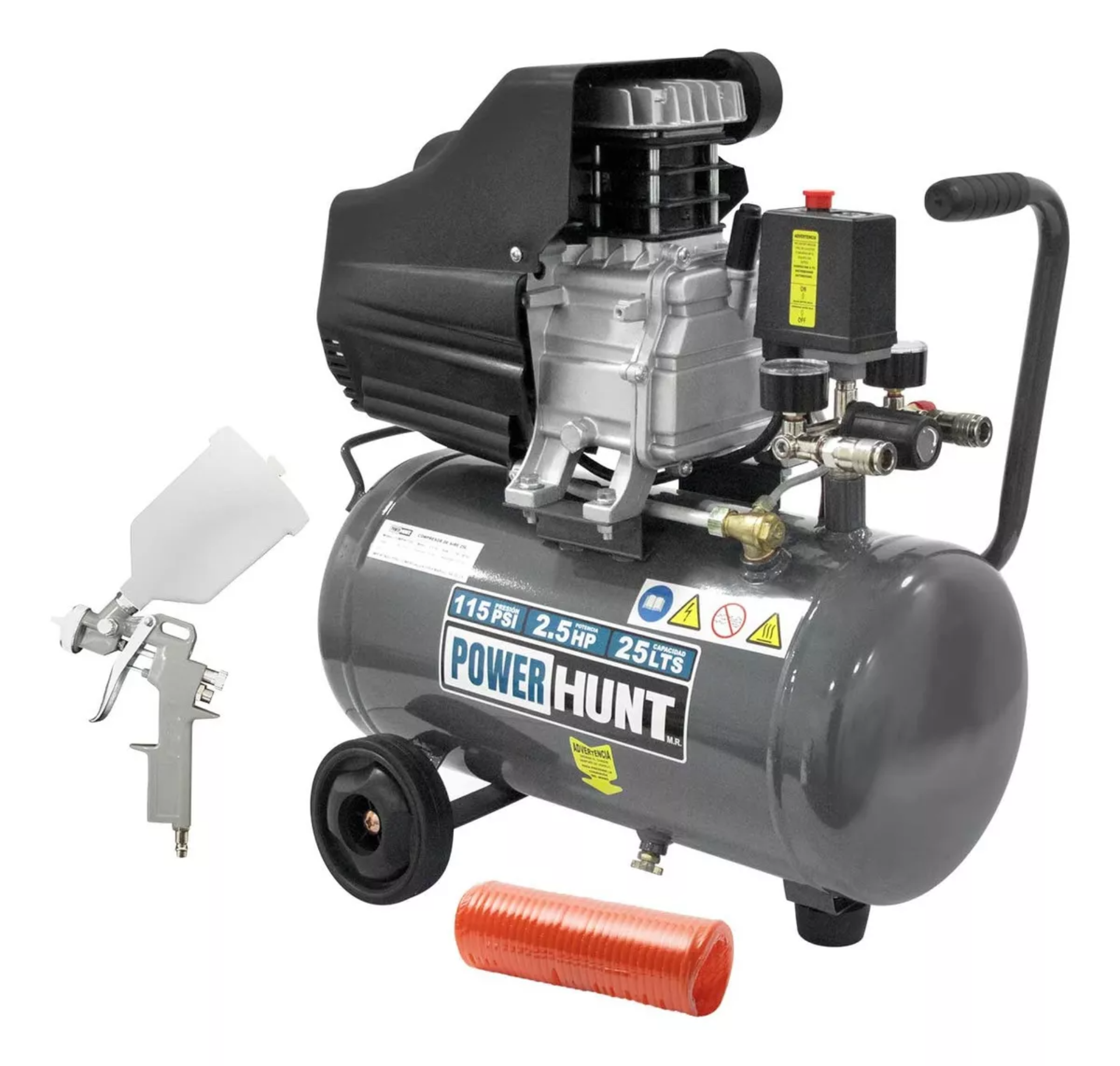 Compresor De Aire Power Hunt Comphkit25l 2.5hp 25Lts Color Gris Oscuro Fase Eléctrica Monofásica Frecuencia 60 Hz