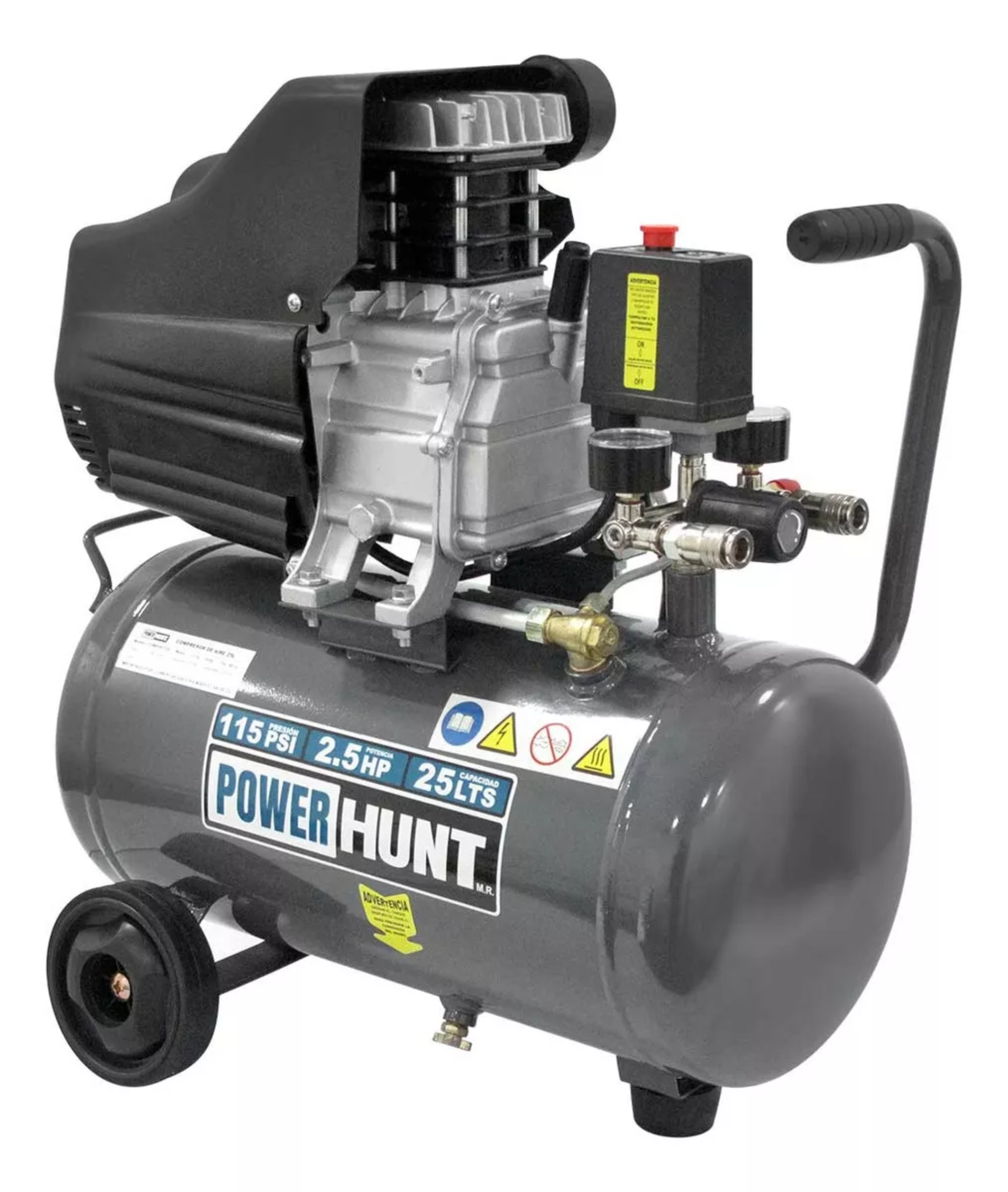 Compresor De Aire Power Hunt Comphkit25l 2.5hp 25Lts Color Gris Oscuro Fase Eléctrica Monofásica Frecuencia 60 Hz