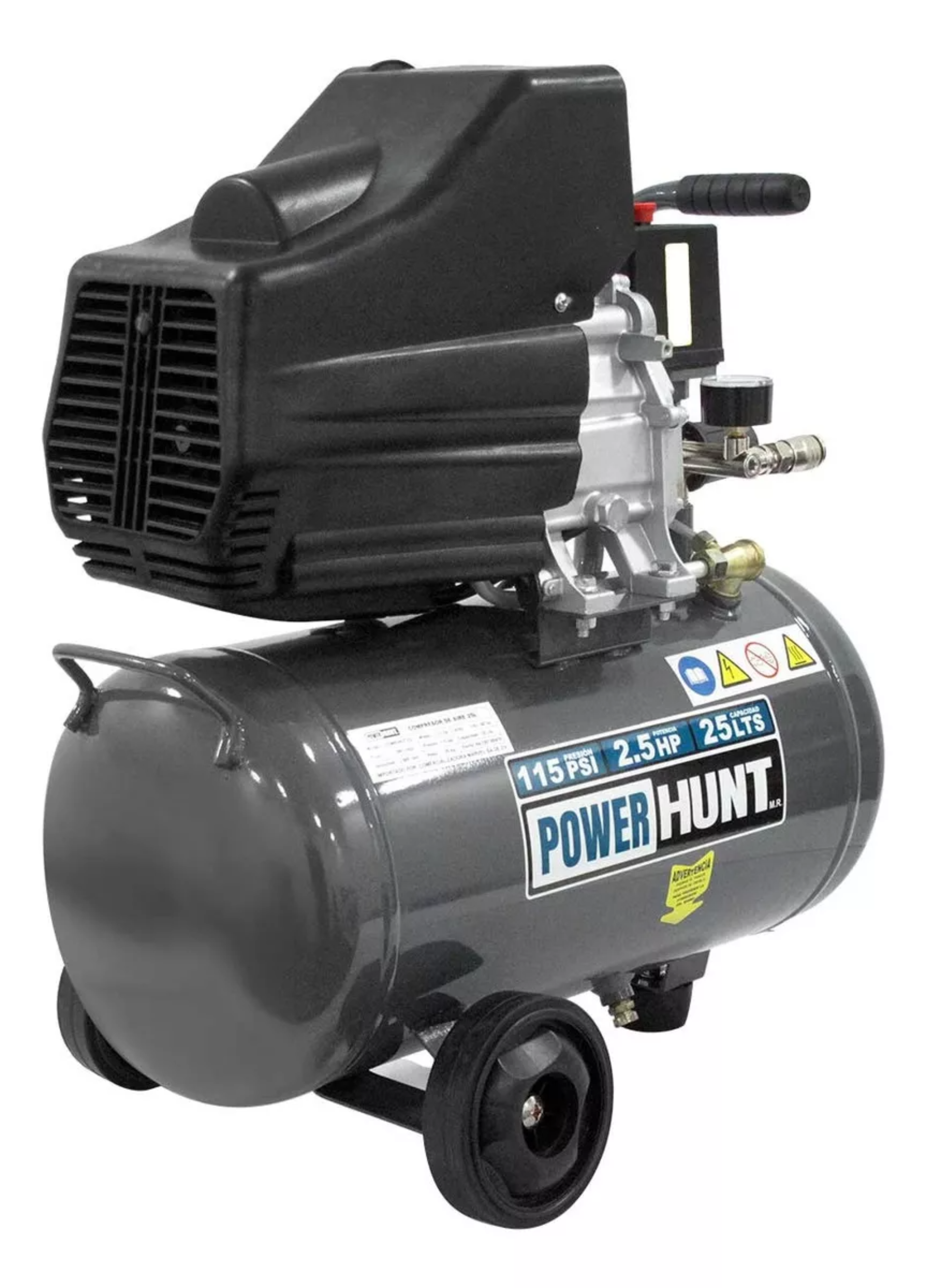Compresor De Aire Power Hunt Comphkit25l 2.5hp 25Lts Color Gris Oscuro Fase Eléctrica Monofásica Frecuencia 60 Hz
