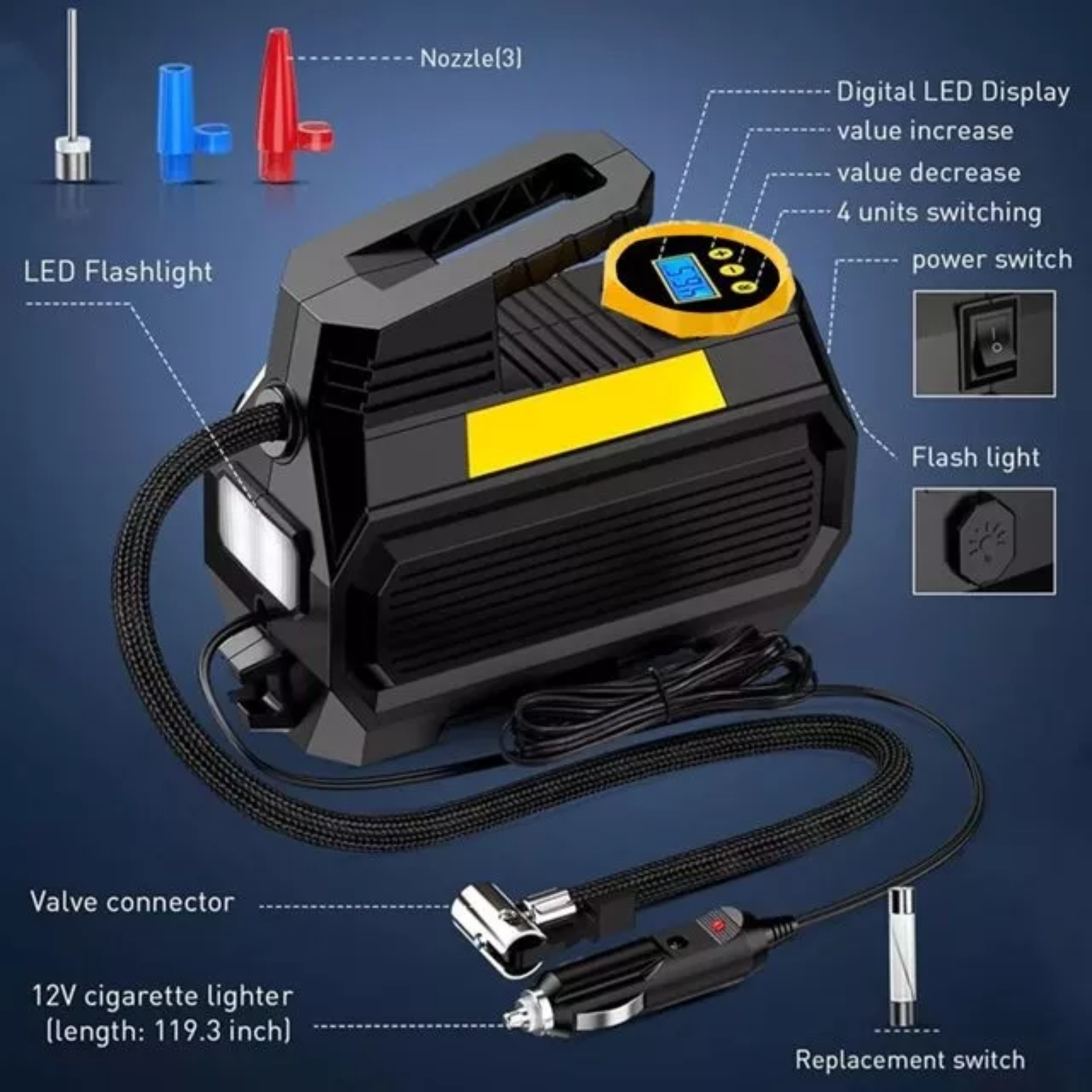 Compresor Inflador De Llanta Compresor De Aire Para Auto Lcd