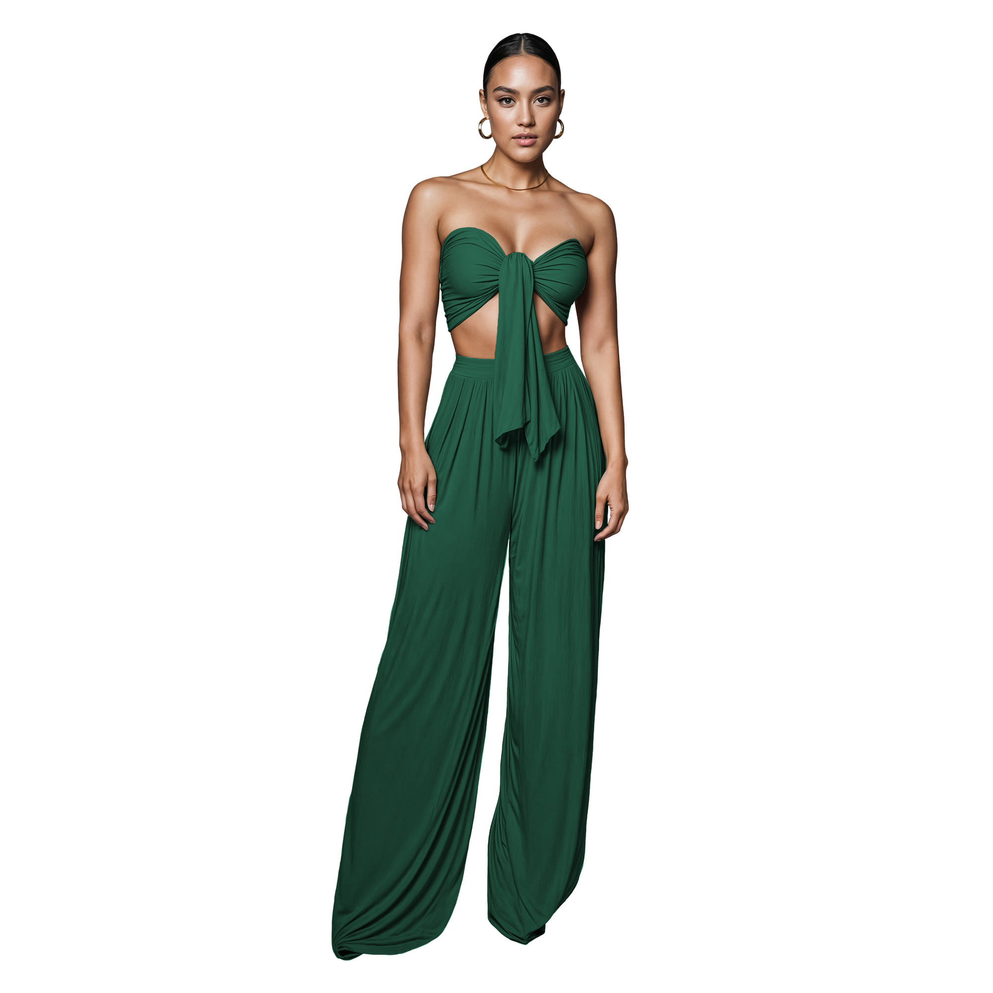 Conjunto de moda elegante dama mujer Xally 2438 pantalón amplio con pinzas tiro alto top mujer cinta.