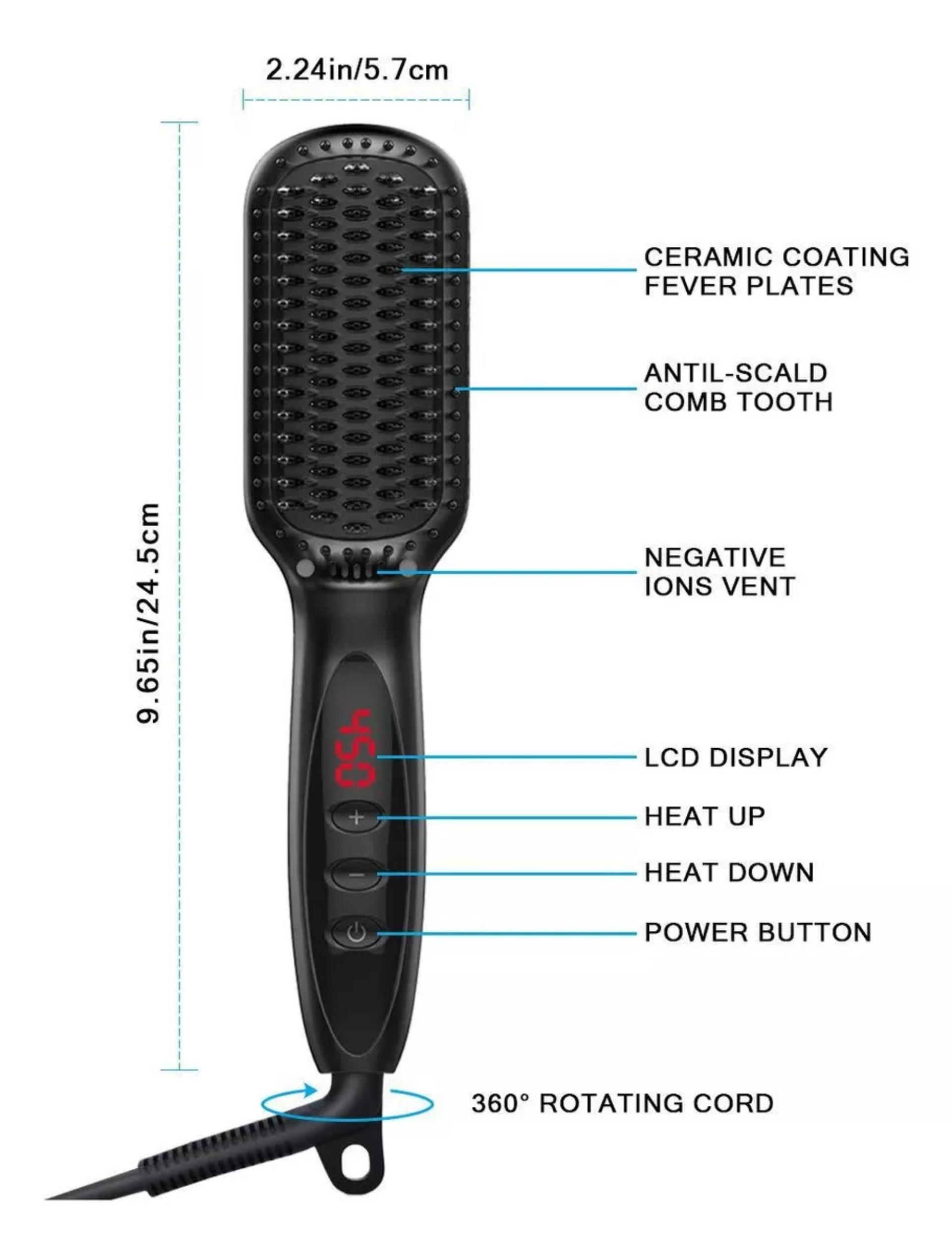 Plancha Peine Barba Alisado Cabello Hombre Cepillo Eléctrico Color Negro