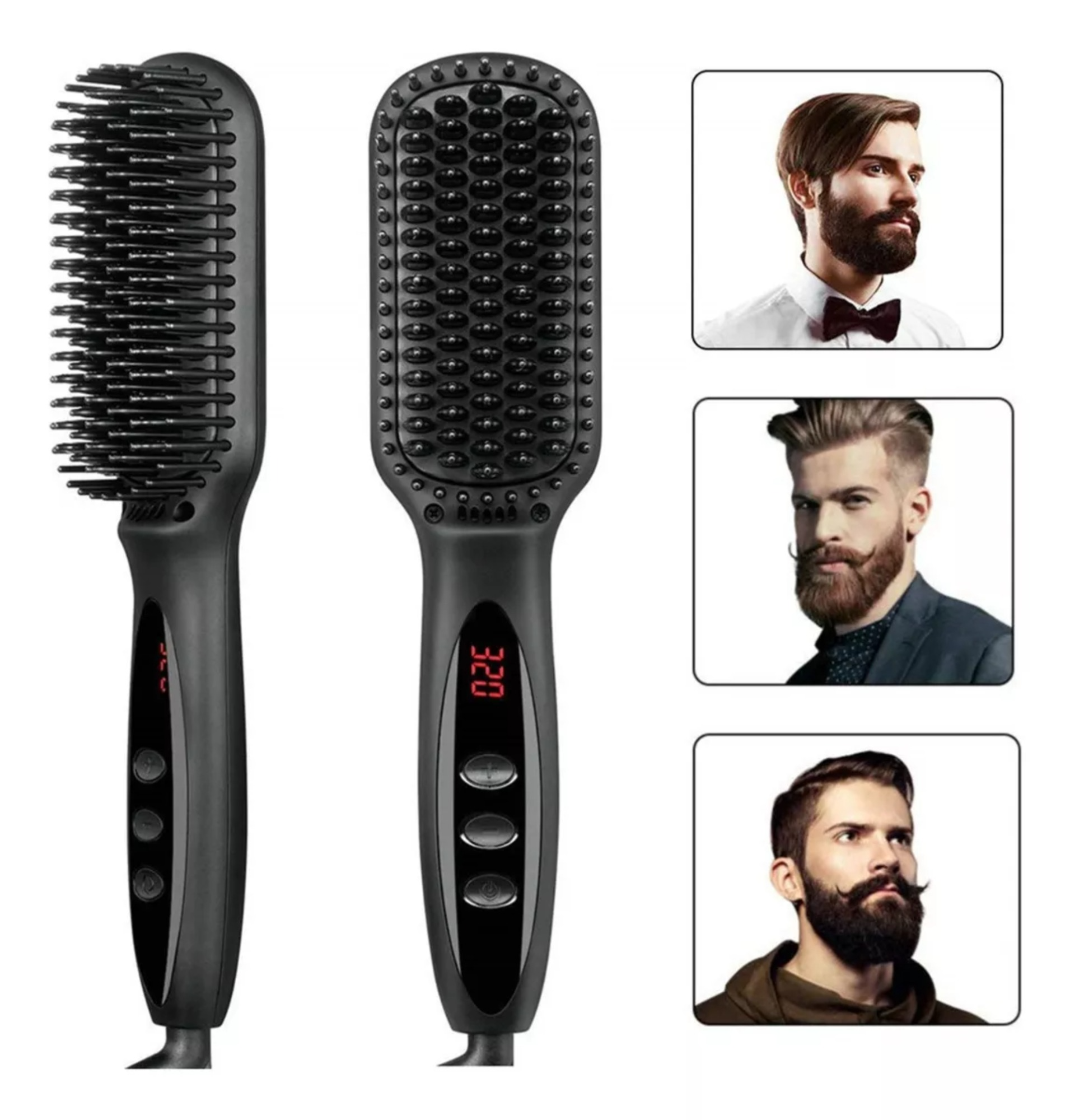 Plancha Peine Barba Alisado Cabello Hombre Cepillo Eléctrico Color Negro