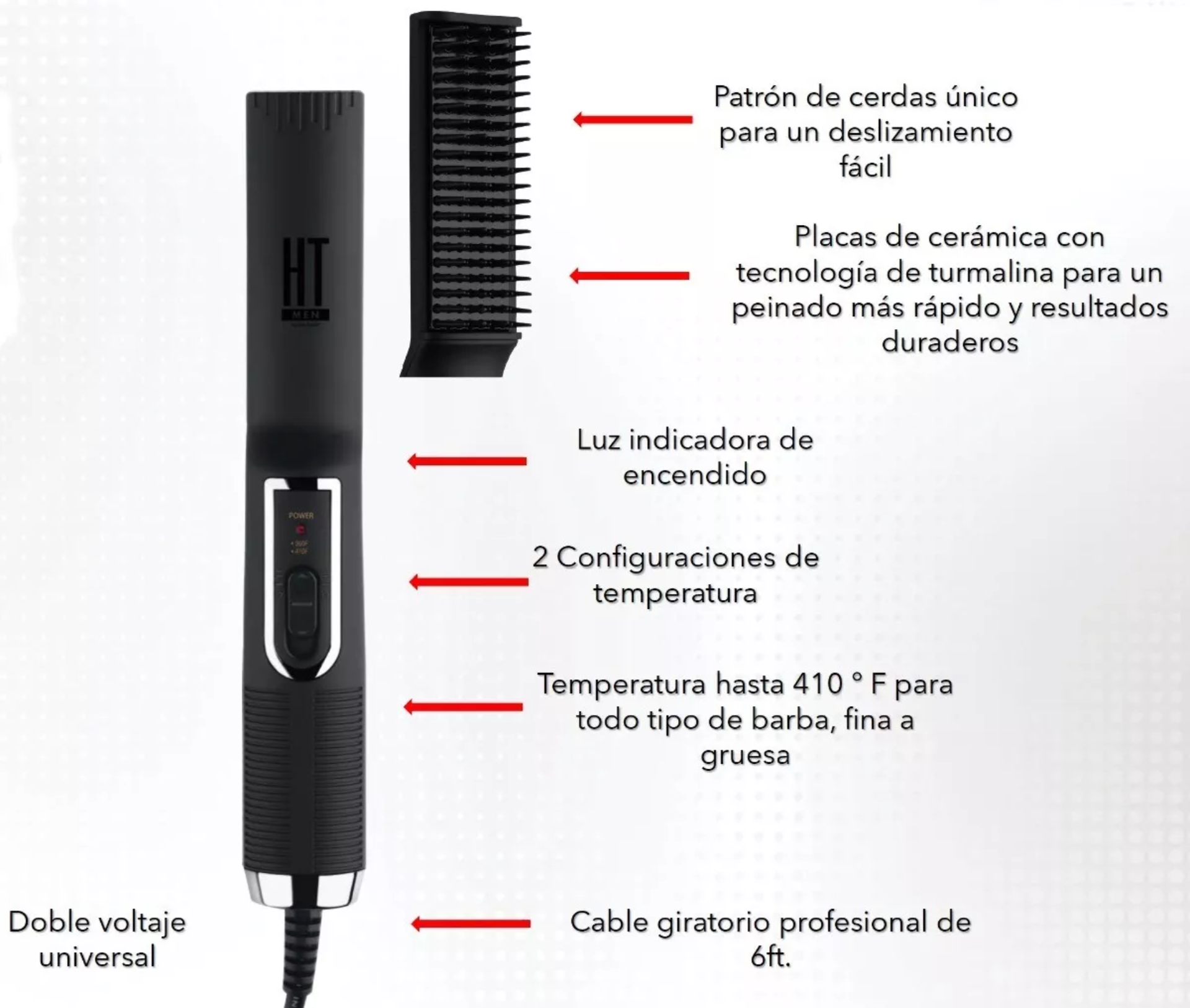 Plancha Peine Barba Alisado Cabello Hombre Cepillo Eléctrico