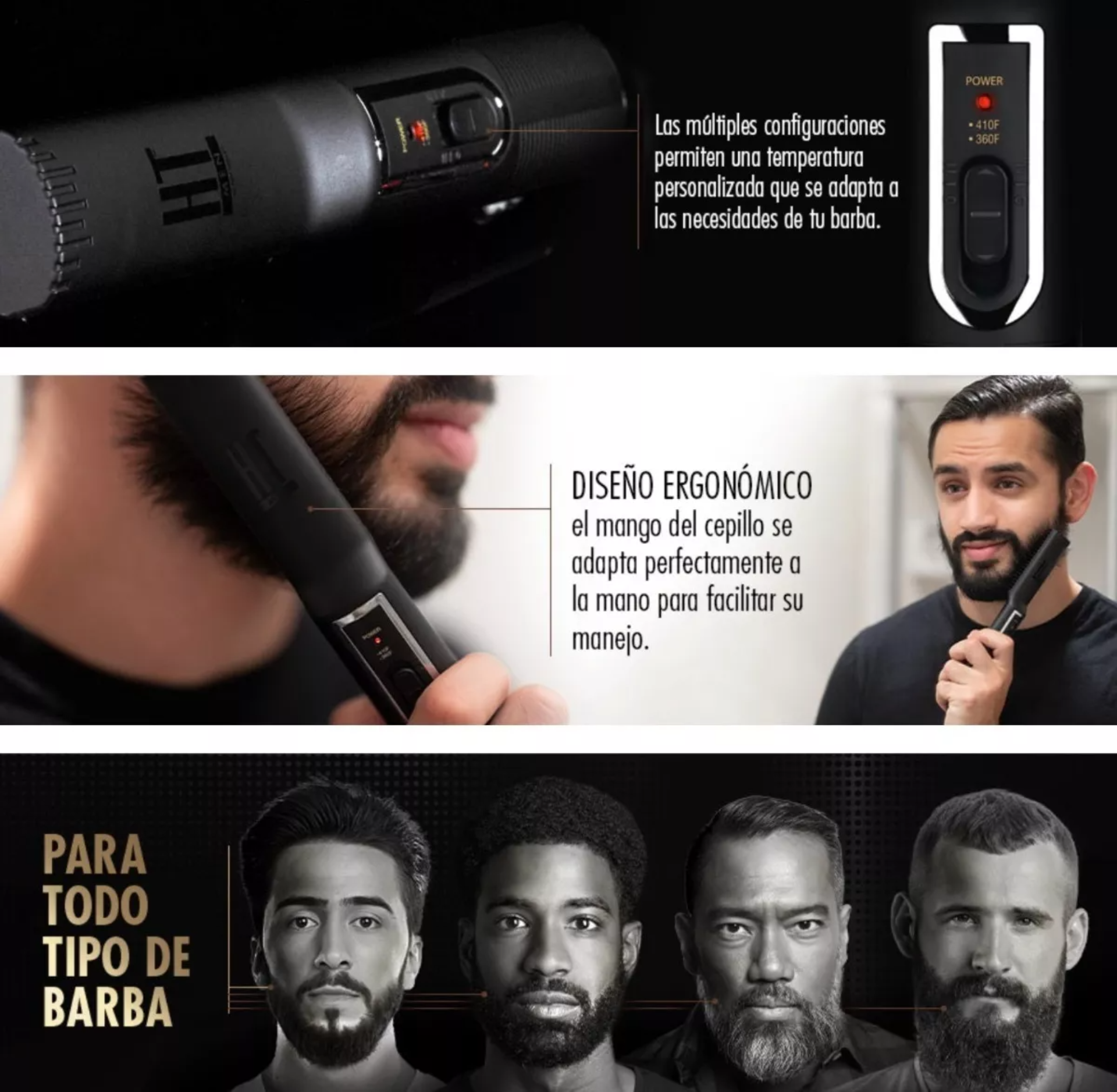 Plancha Peine Barba Alisado Cabello Hombre Cepillo Eléctrico