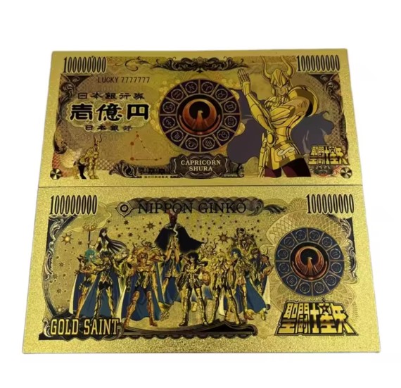 Exclusivo! Billete de Coleccion Dorado Saint Seiya Caballeros del Zodiaco Plastificado Shura de Capricornio