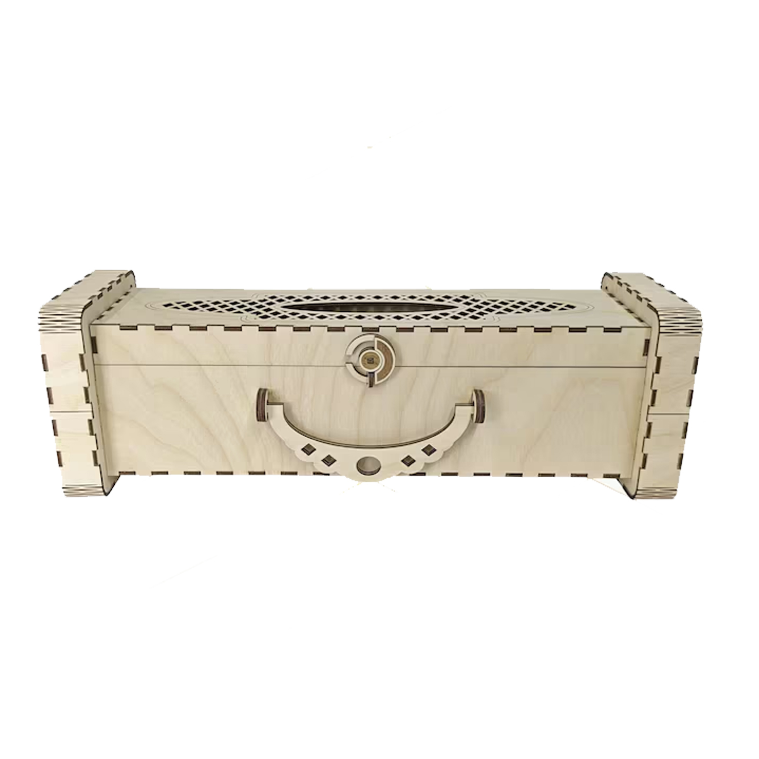 Caja de madera para vino con diseño calado y ventana