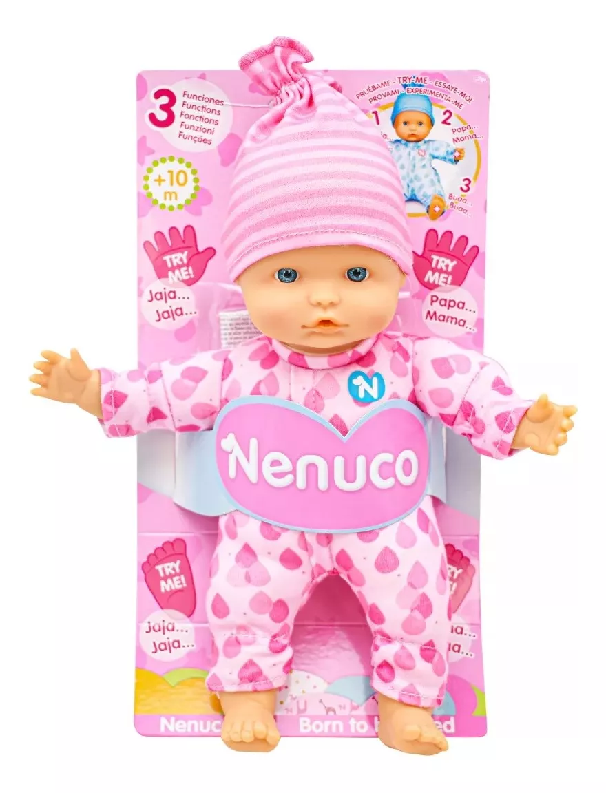 Nenuco Baby 3 Funciones con Sonido Pijama Estampada Rosa