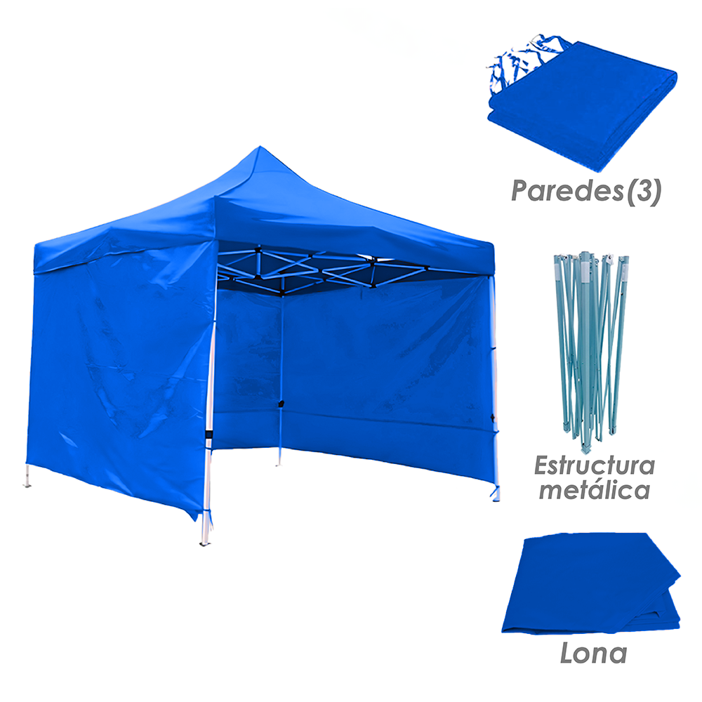 Toldo Plegable con Paredes 3x3 Azul