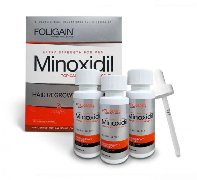 Foligain Minoxidil 5% para hombres con cabello fino o alopecia 3 frascos para 3 meses de tratamiento