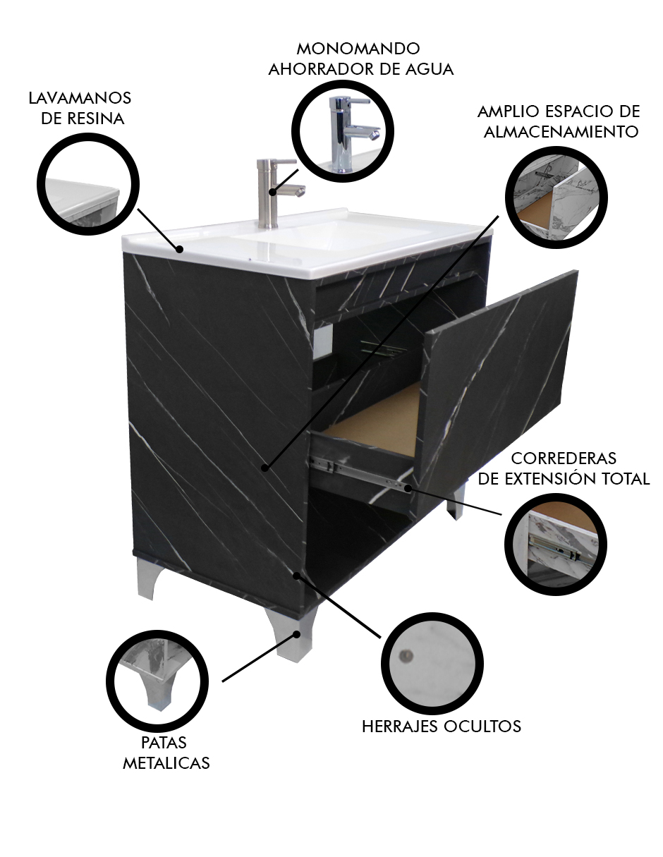 Gabinete De Baño Con Lavabo, Llave y Cajon Minimalista HIMALAYA