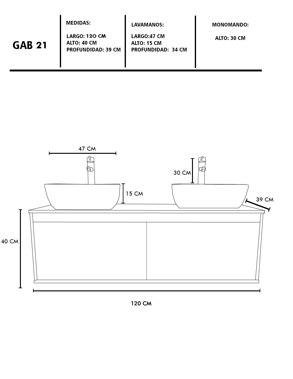 Gabinete Para Baño Con Doble Lavabo ANTON Minimalista