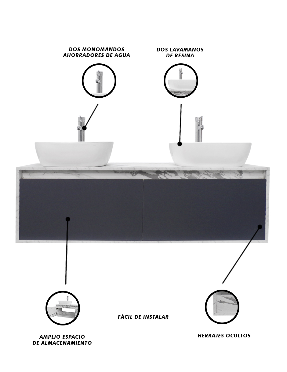 Gabinete Para Baño Con Doble Lavabo ANTON Minimalista