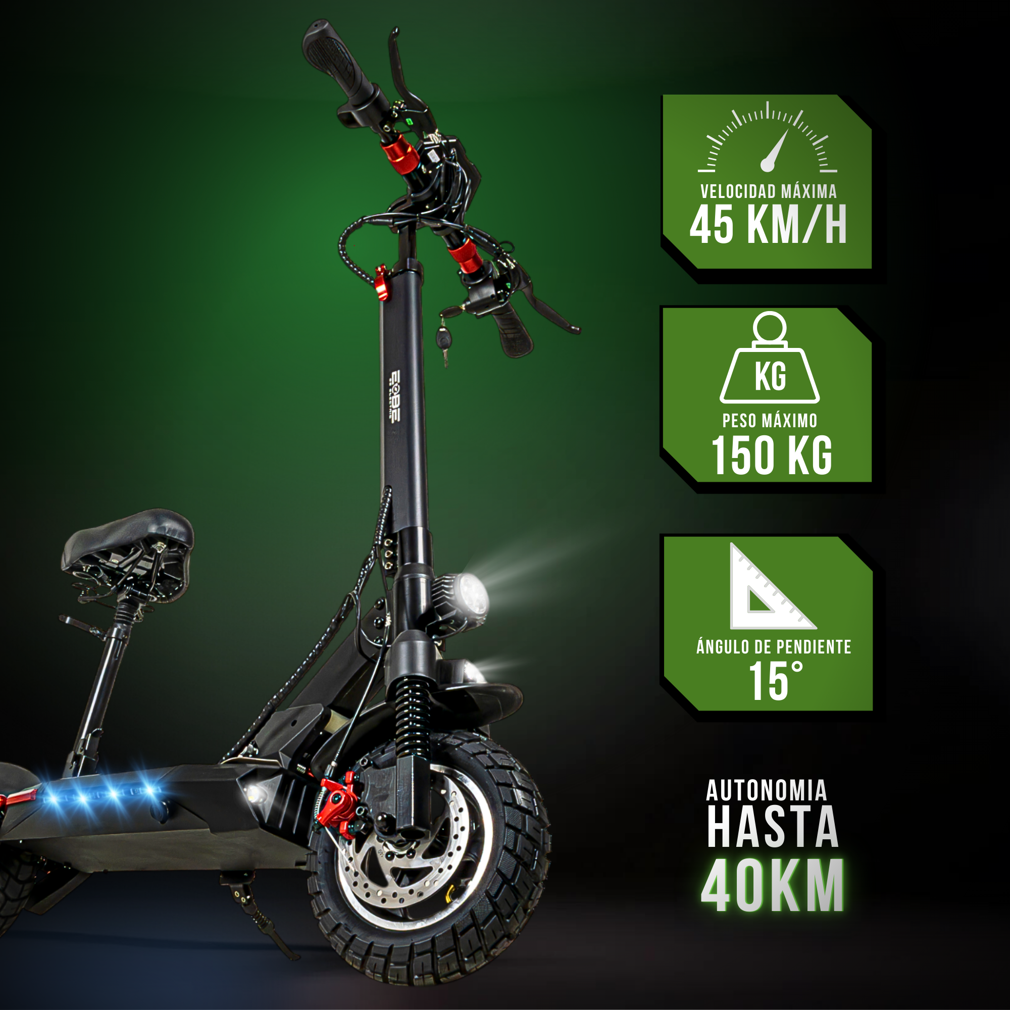 Scooter Electrico Plegable e-Be Asiento Vel 45km/h Luz Led 600 W