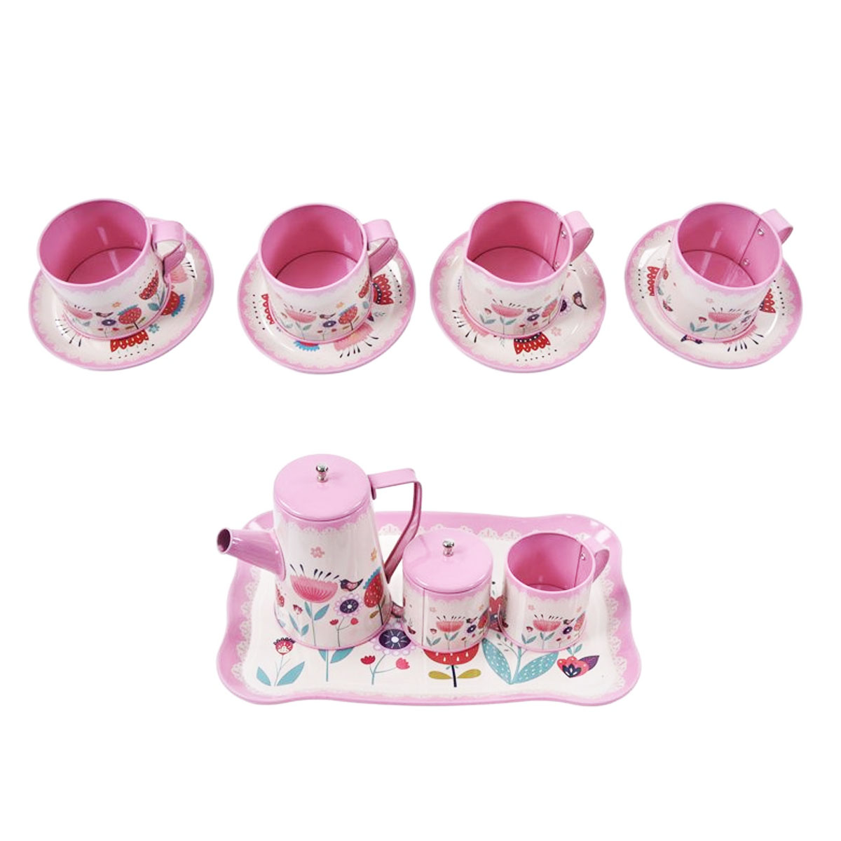  juego de Té Grande Metalico de 14 Piezas, Rosa 