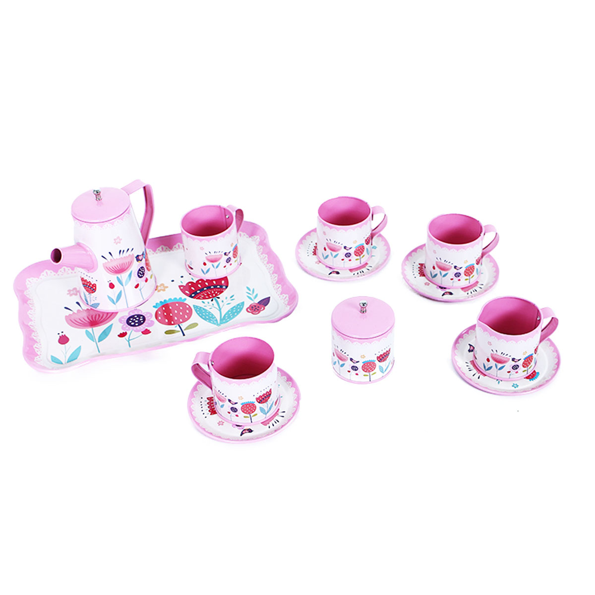  juego de Té Grande Metalico de 14 Piezas, Rosa 