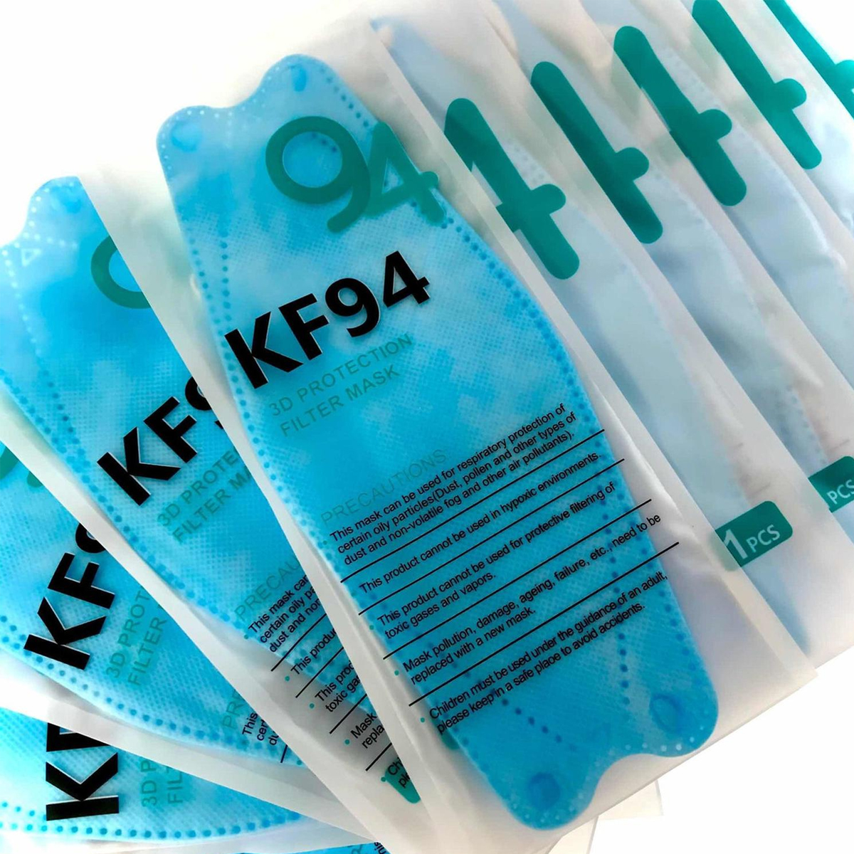 Cubrebocas Kf94 Mascarillas 3d Colores 10pzs Filtración 94% Azul cielo Azul Cielo.