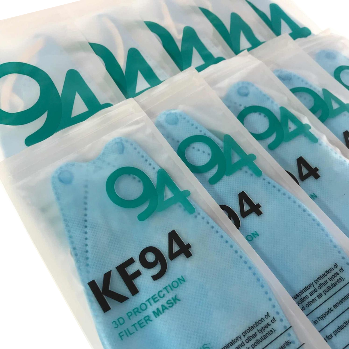 Cubrebocas Kf94 Mascarillas 3d Colores 10pzs Filtración 94% Azul cielo Azul Cielo.
