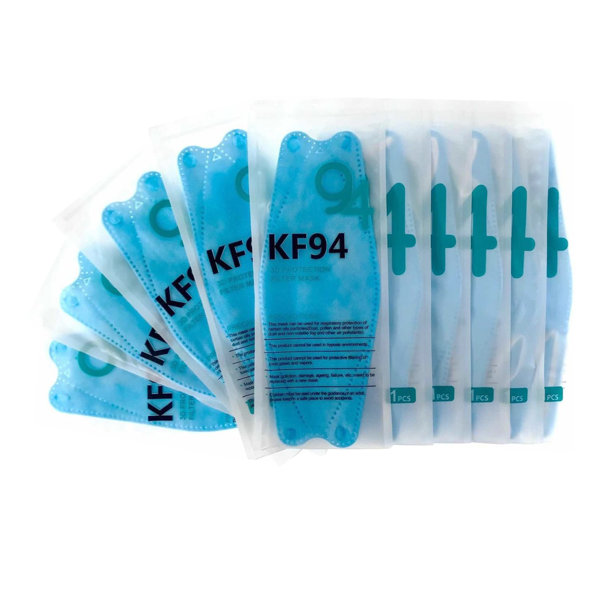 Cubrebocas Kf94 Mascarillas 3d Colores 10pzs Filtración 94% Azul cielo Azul Cielo.