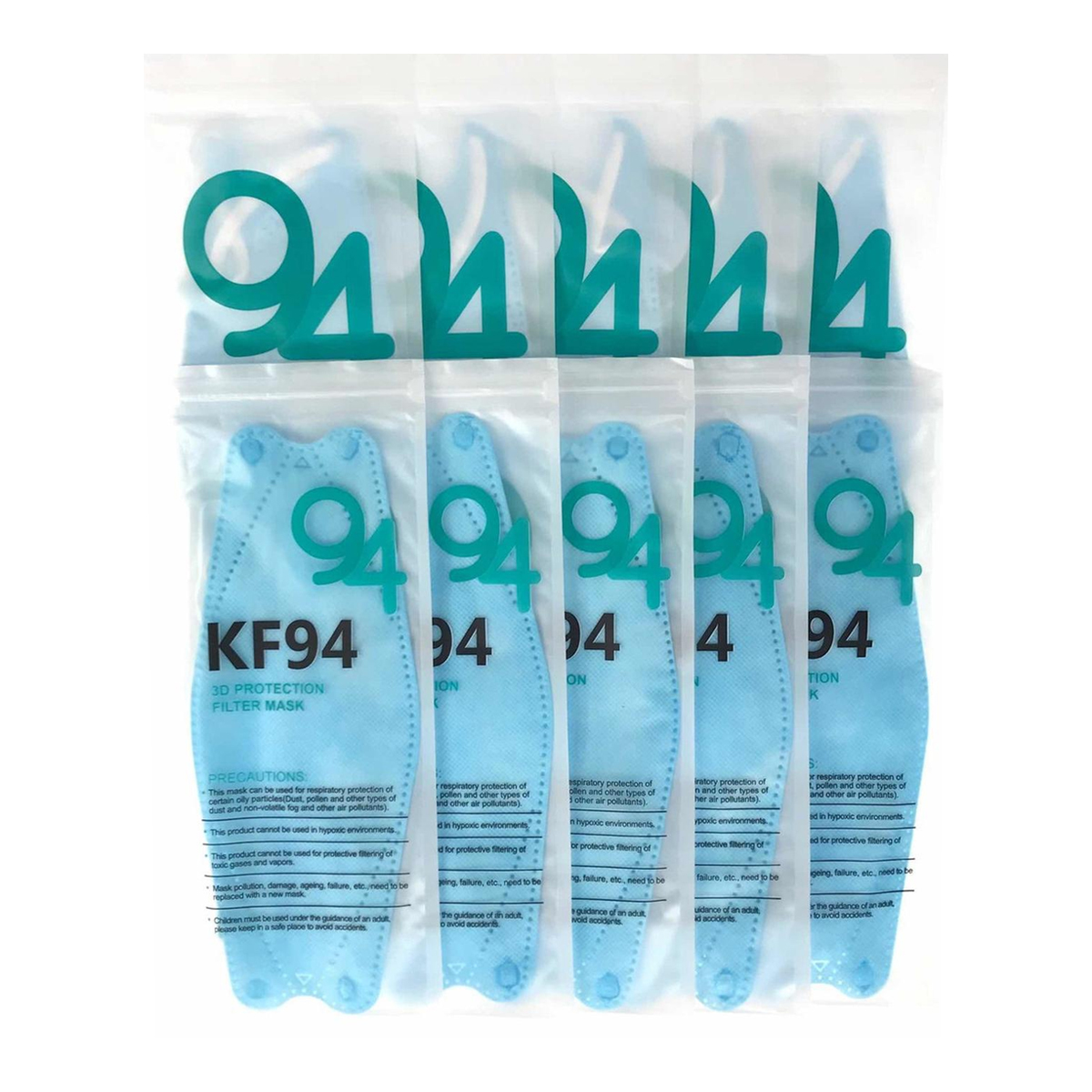 Cubrebocas Kf94 Mascarillas 3d Colores 10pzs Filtración 94% Azul cielo Azul Cielo.