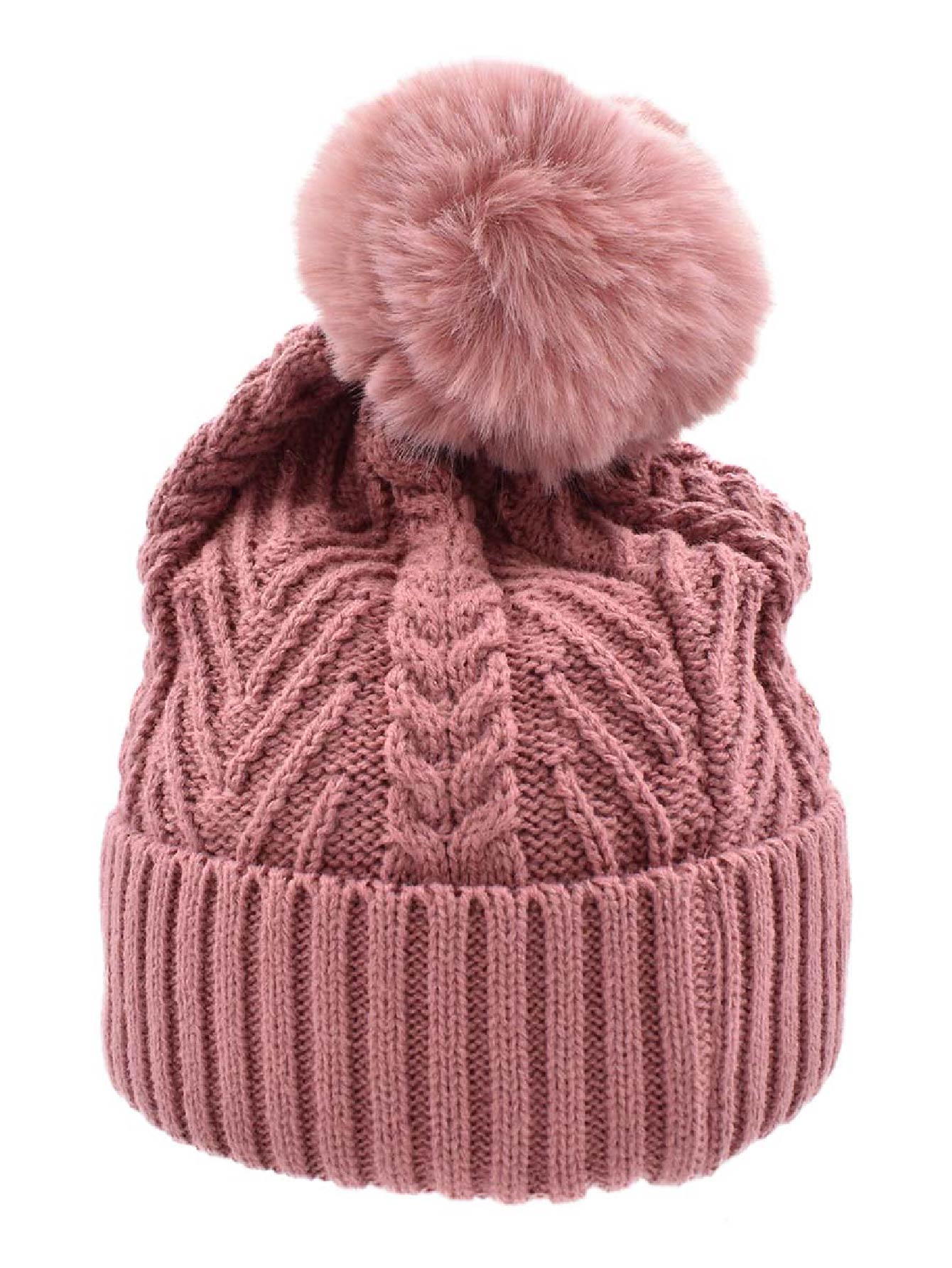 Gorro Tejido con Pompón Palo de Rosa 