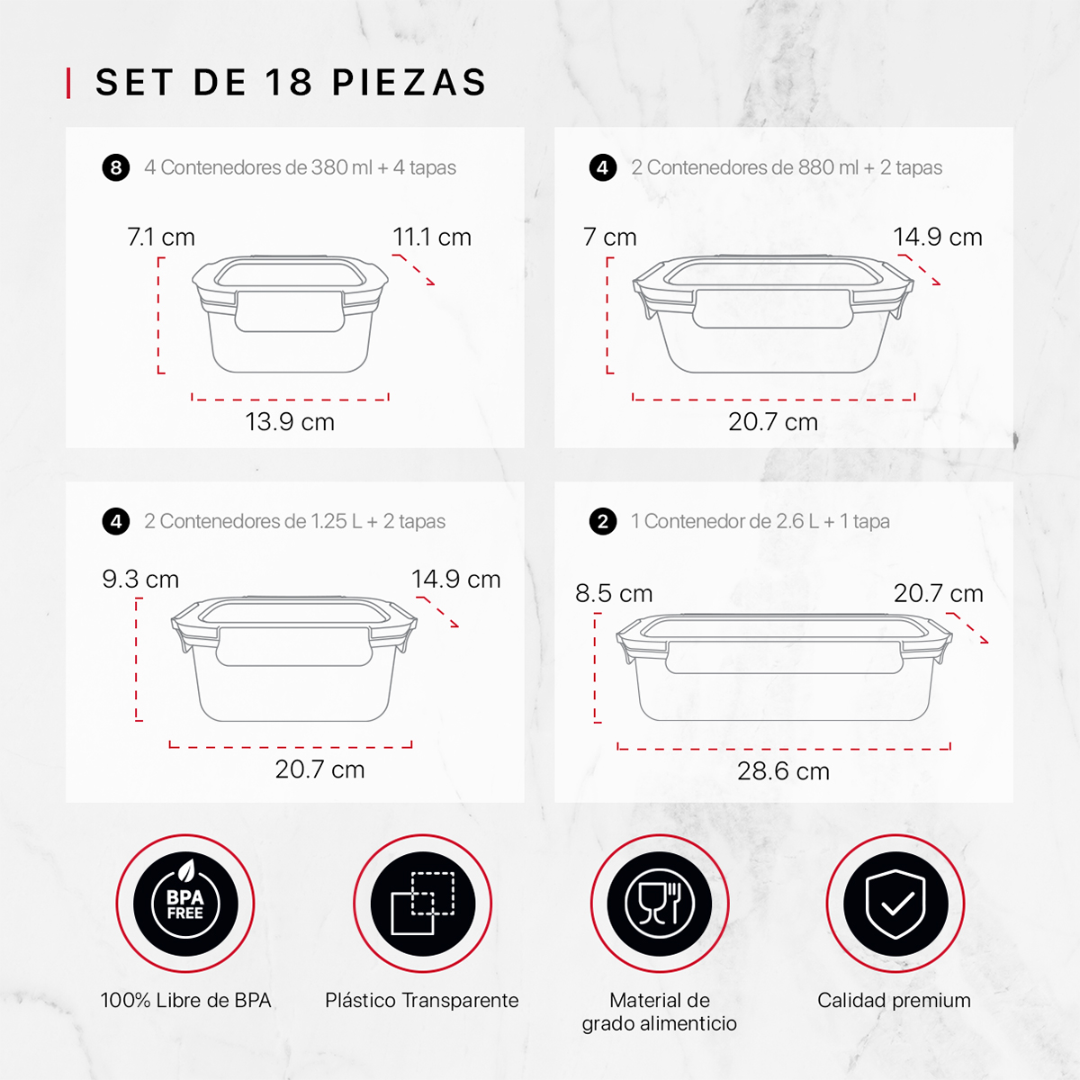Recipientes de Plástico Herméticos para Alimentos 9 Contenedores con 9 Tapas - Toppers Cookify