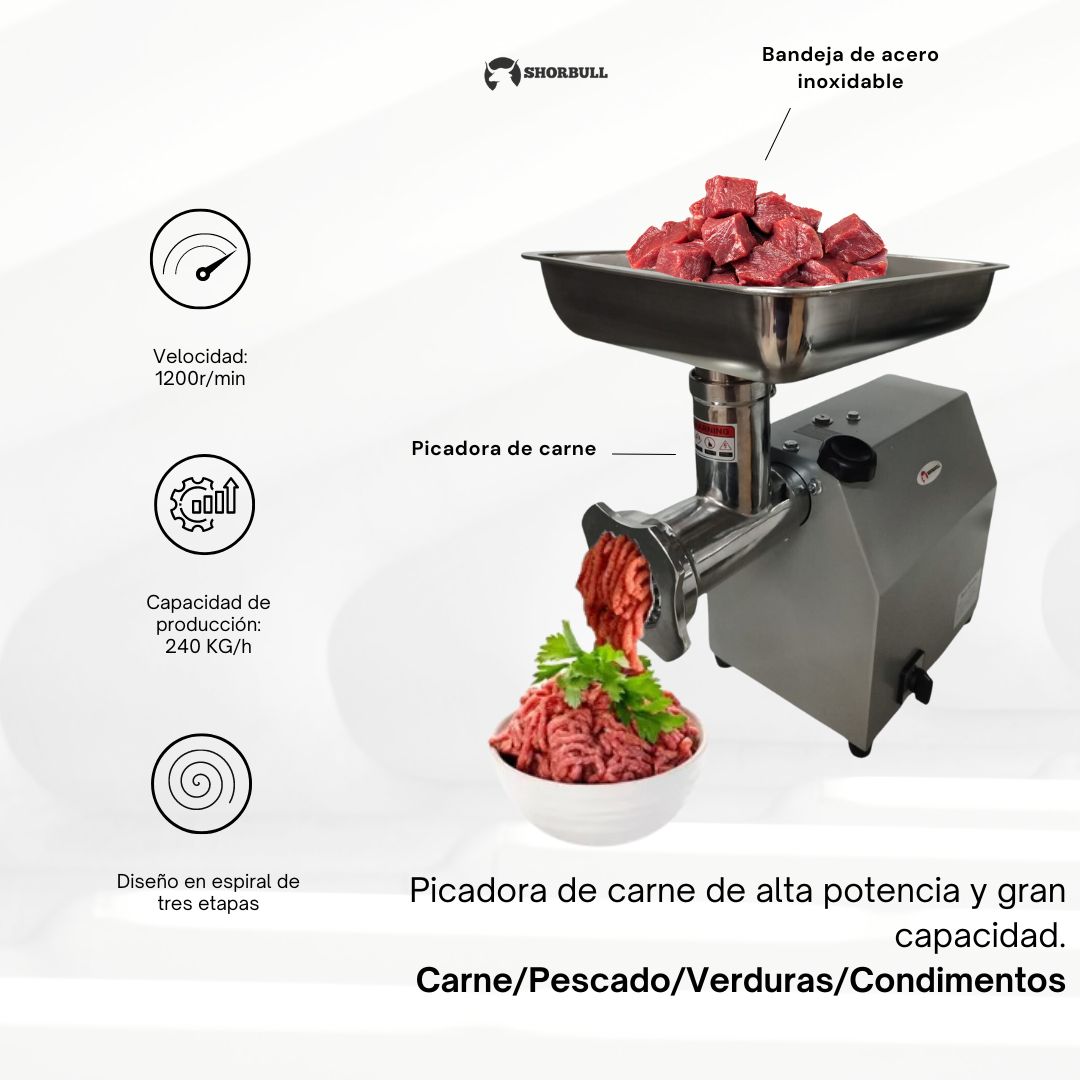 Molino de carne Shorbull de acero inoxidable industrial #22 para 240 kg 