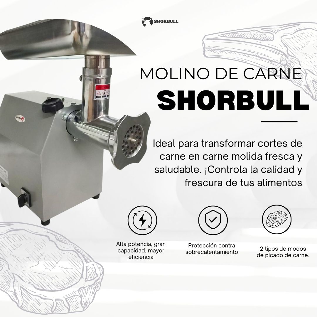 Molino de carne Shorbull de acero inoxidable industrial #22 para 240 kg 