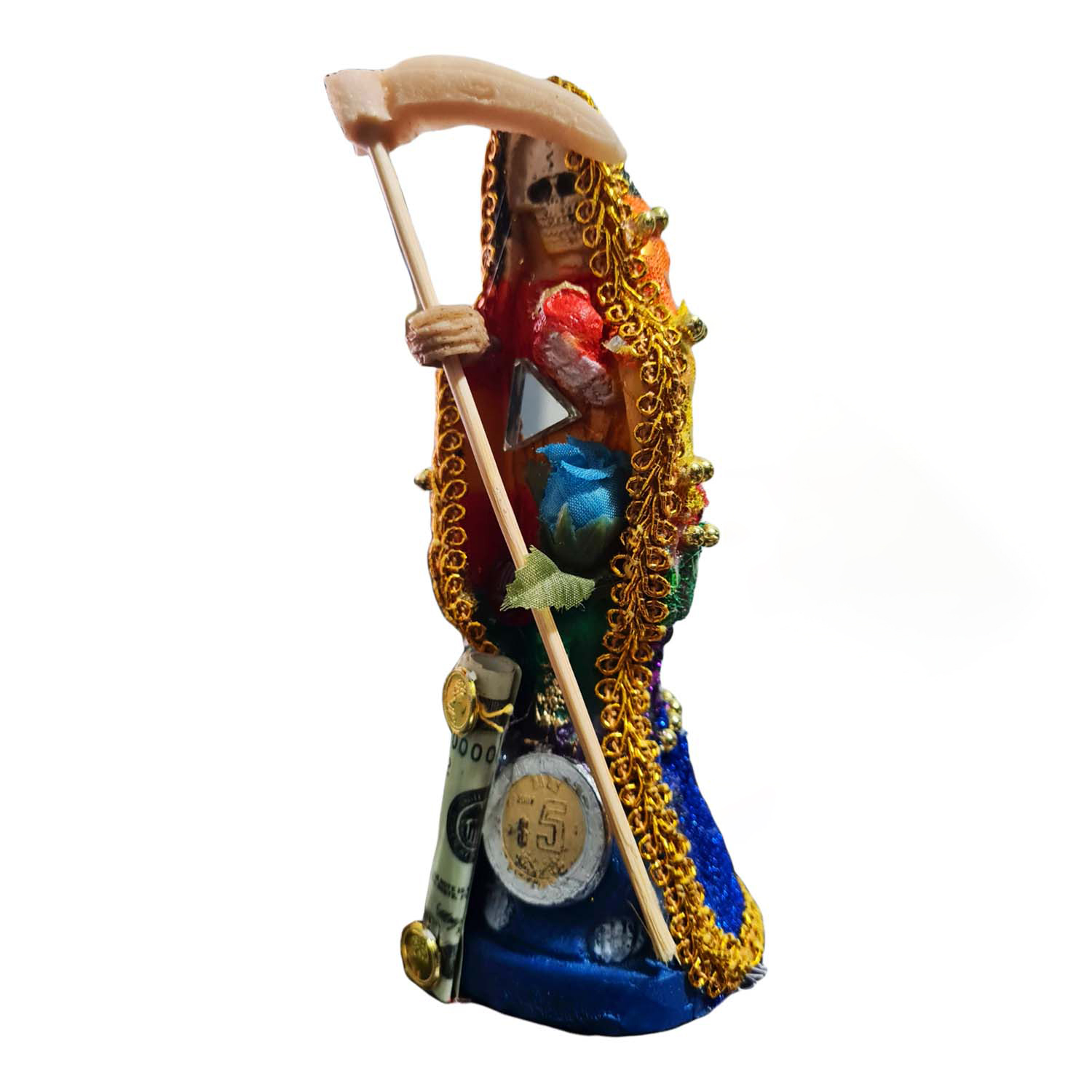Santa Muerte 7 Potencias 7 Colores Vestida 24 Cm + Libro Esotérico