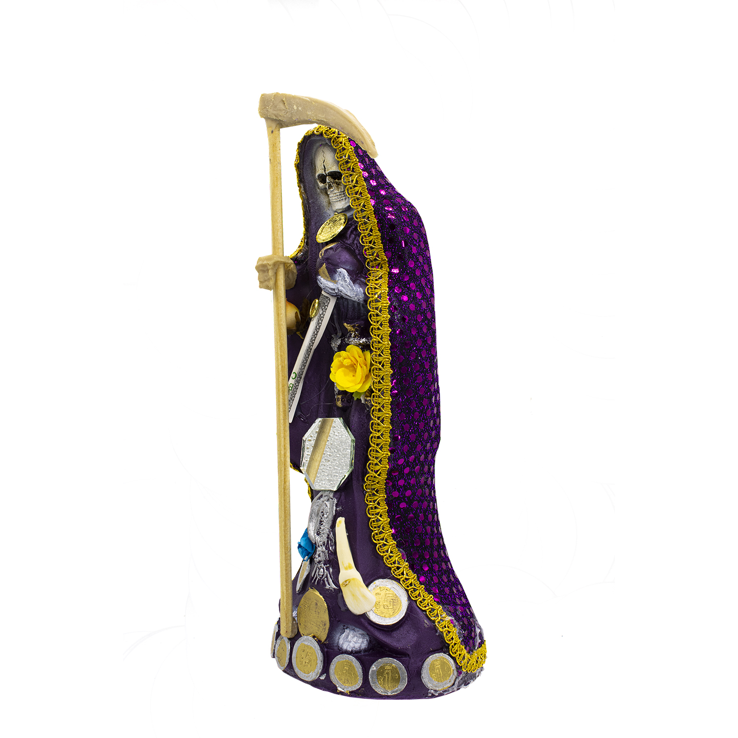 Santa Muerte Morada Vestida 15 cm + Libro