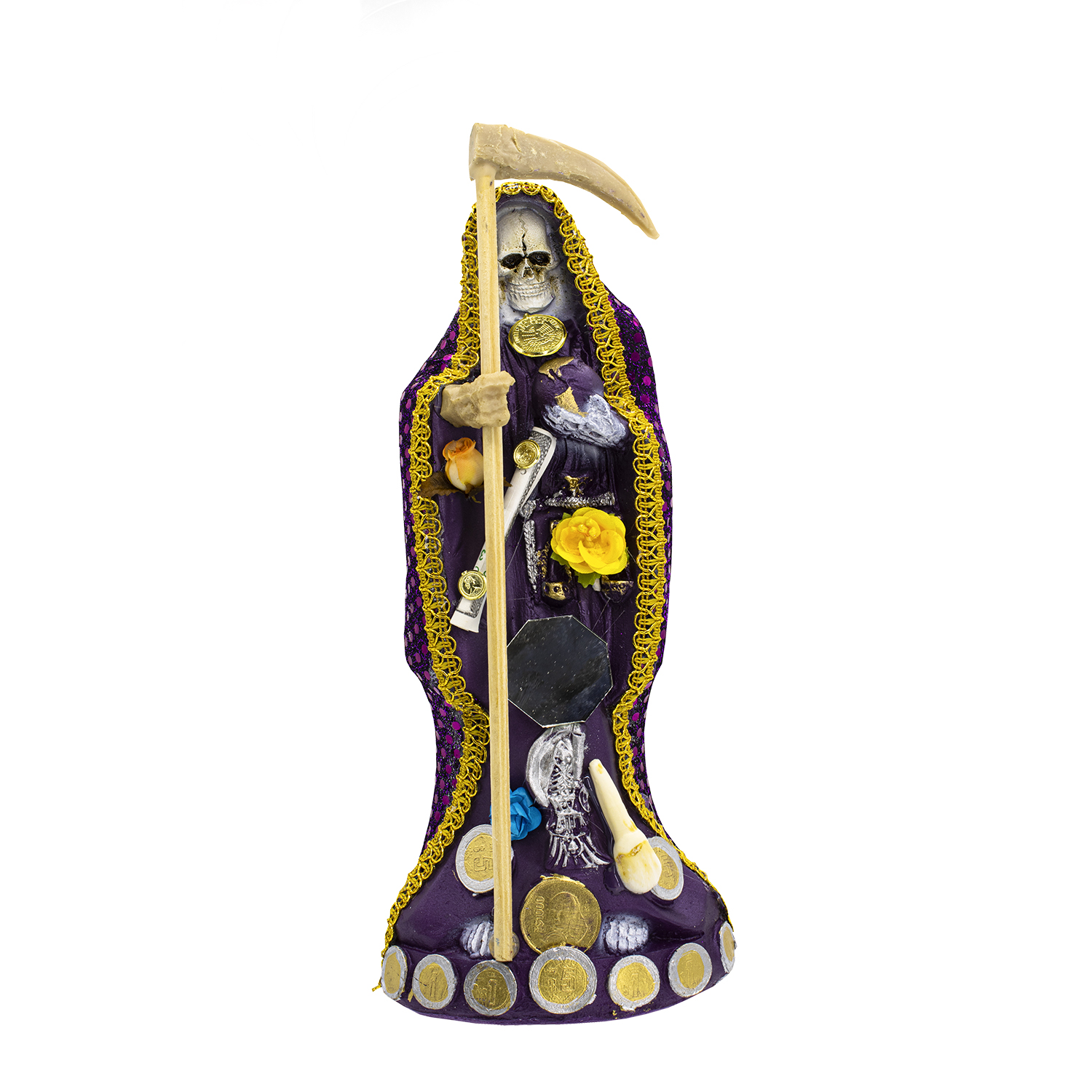 Santa Muerte Morada Vestida 15 cm + Libro