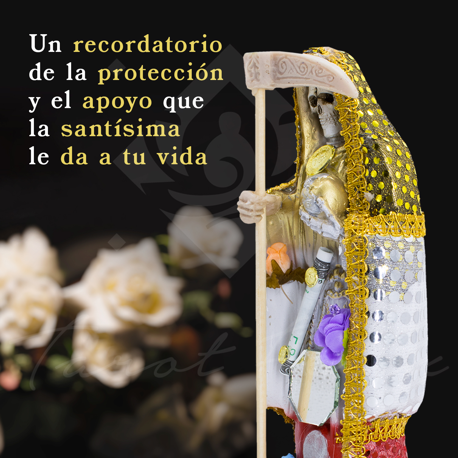 Santa Muerte 3 Virtudes Vestida 15 cm+ Libro