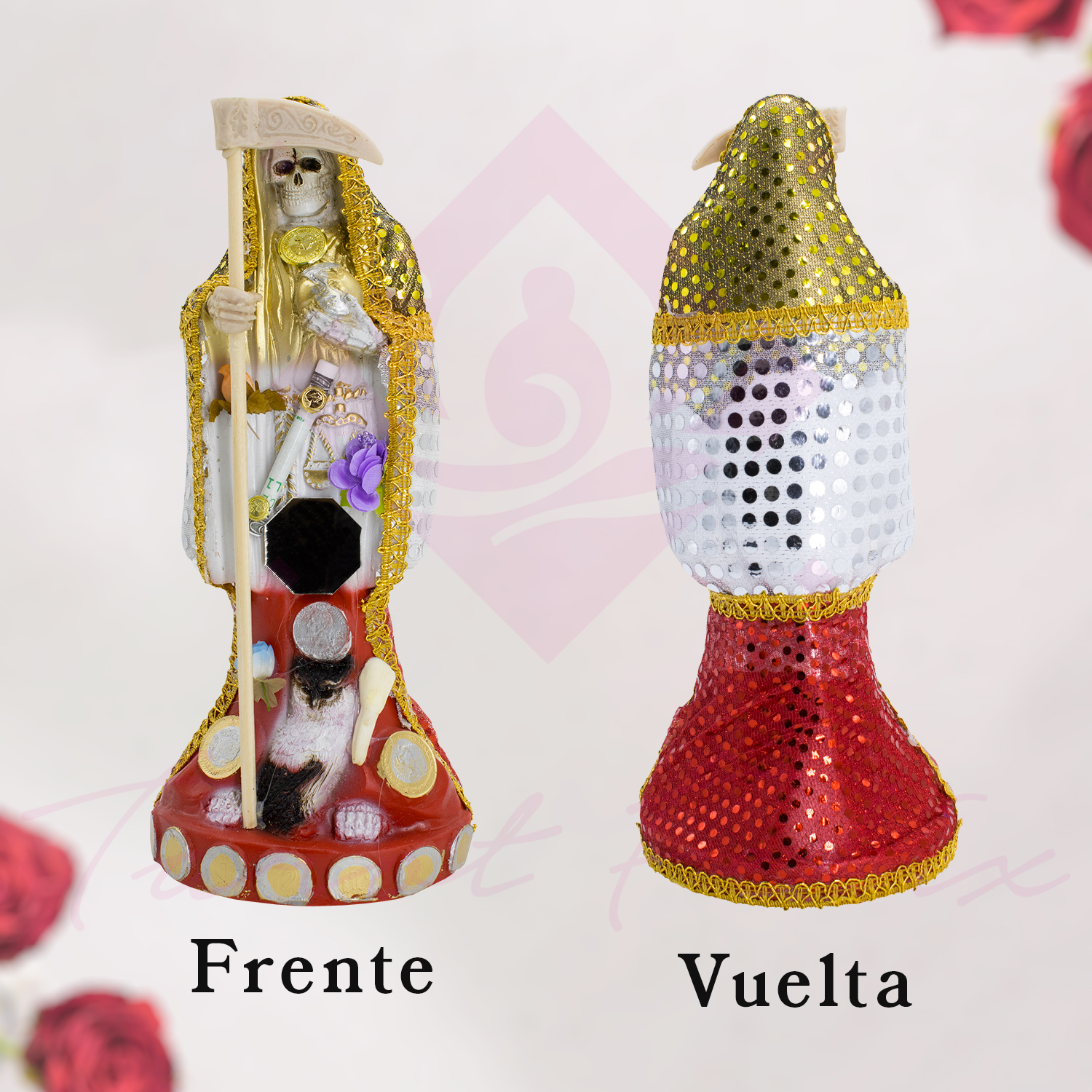 Santa Muerte 3 Virtudes Vestida 15 cm+ Libro