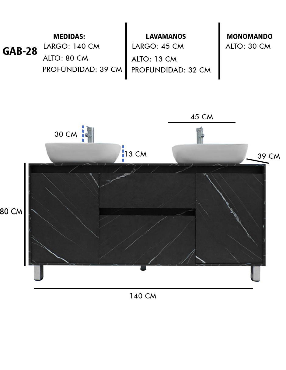 Gabinete Para Baño MÉDANO Con Doble Lavamanos Minimalista