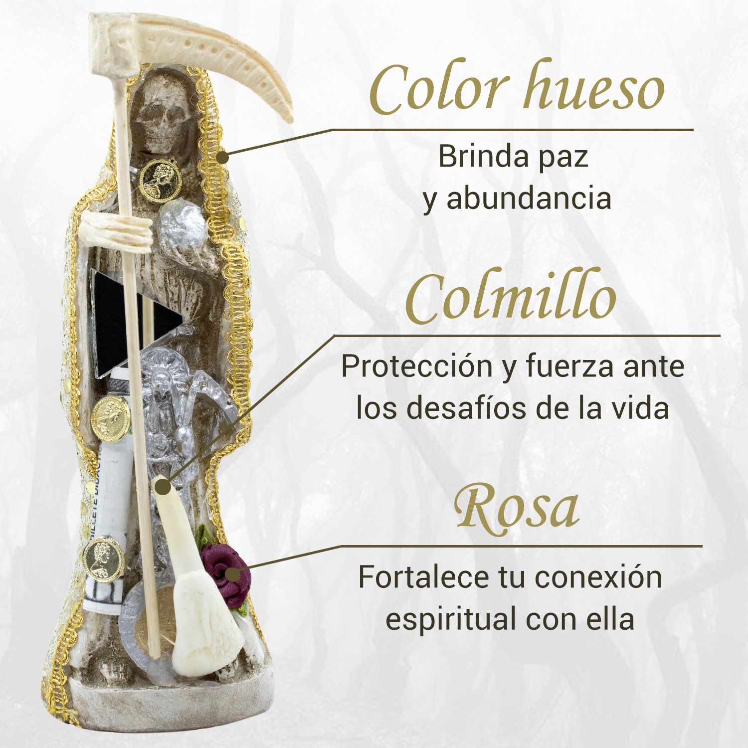 Santa Muerte Hueso Vestida 15cm Protección, Paz Y Abundancia