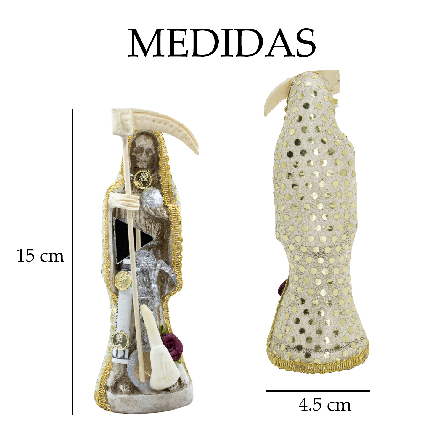 Santa Muerte Hueso Vestida 15cm Protección, Paz Y Abundancia
