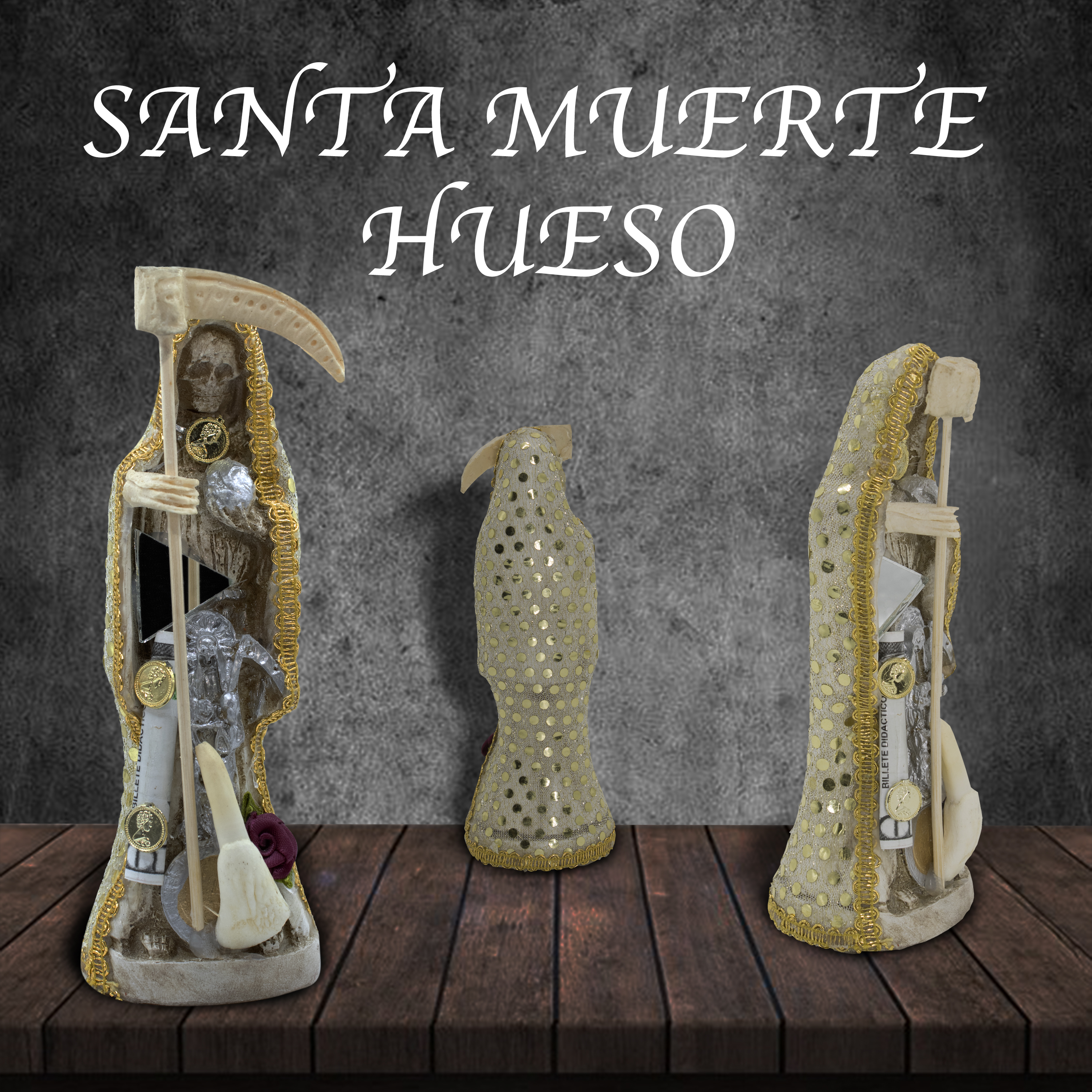Santa Muerte Hueso Vestida 15cm Protección, Paz Y Abundancia