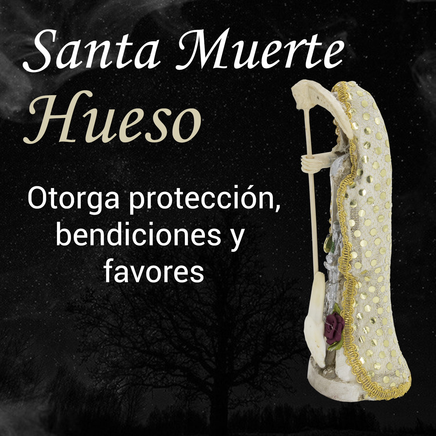 Santa Muerte Hueso Vestida 15cm Protección, Paz Y Abundancia