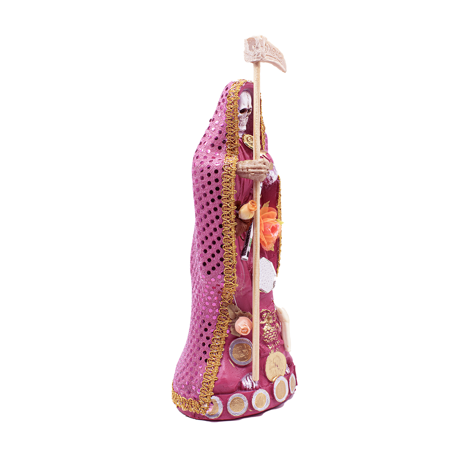 Santa Muerte Rosa Amor Armonía Vestida 24cm + Libro Esotérico