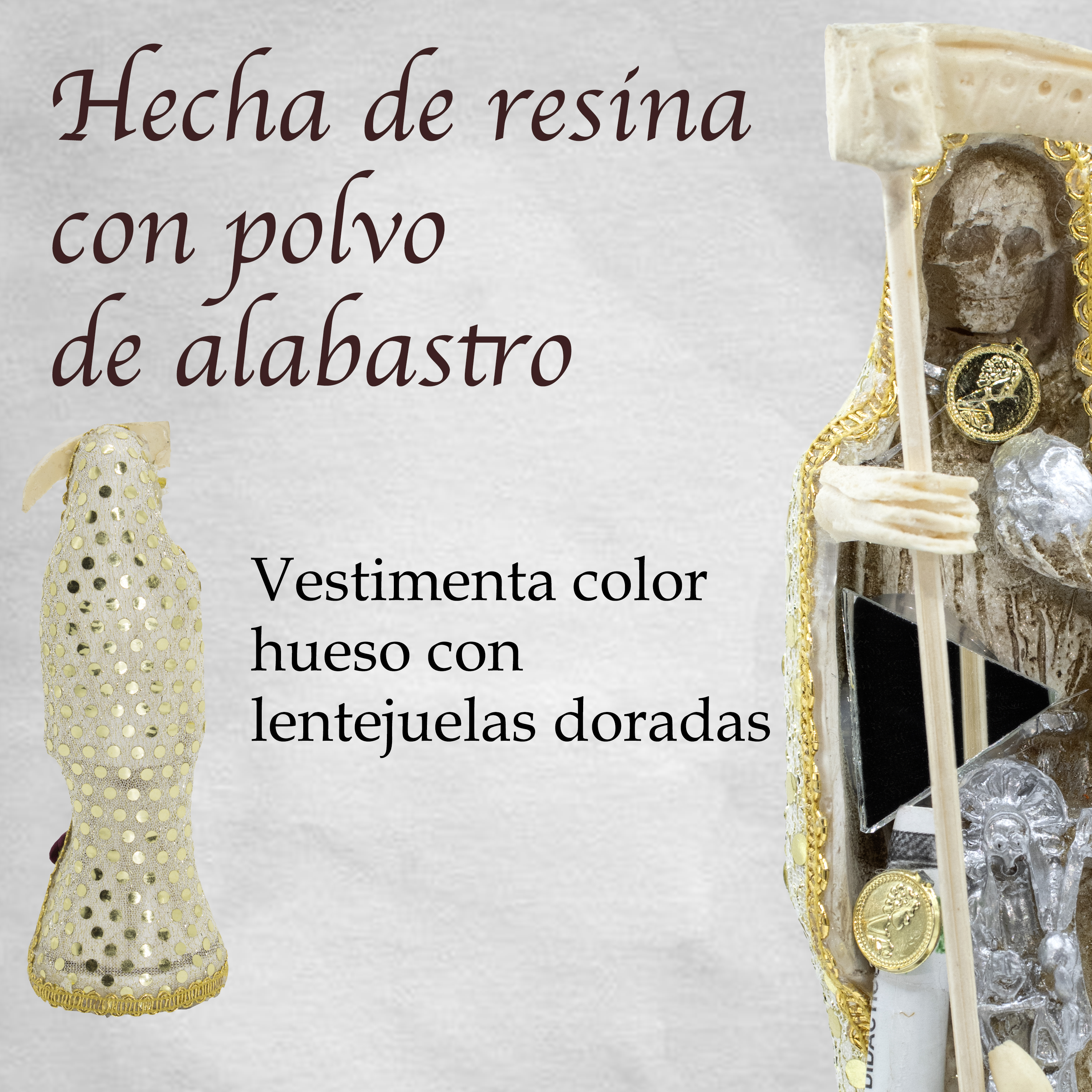 Santa Muerte Hueso Vestida 15cm Protección, Paz Y Abundancia