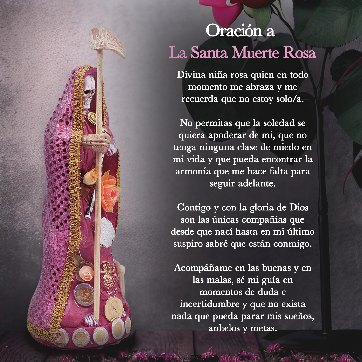 Santa Muerte Rosa Amor Armonía Vestida 24cm + Libro Esotérico