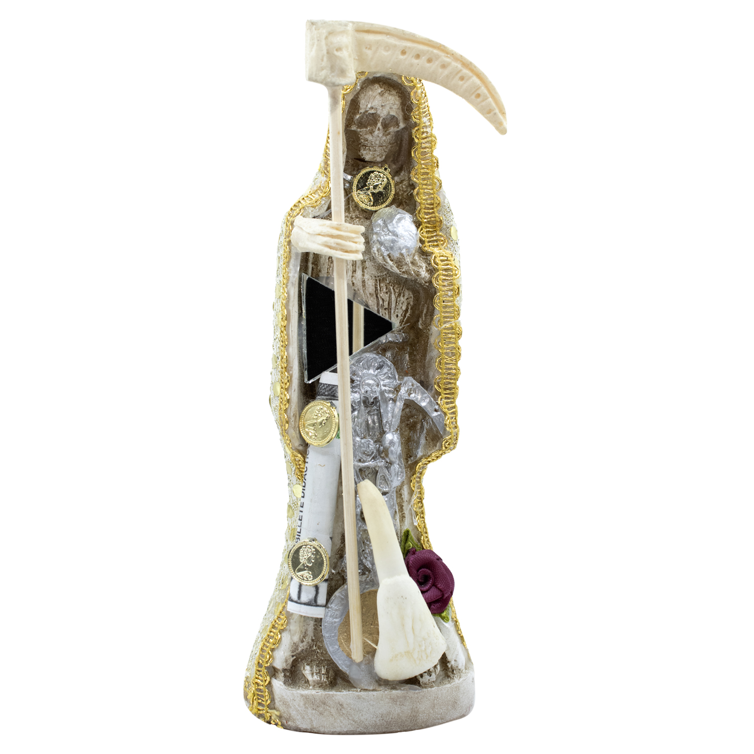 Santa Muerte Hueso Vestida 15cm Protección, Paz Y Abundancia