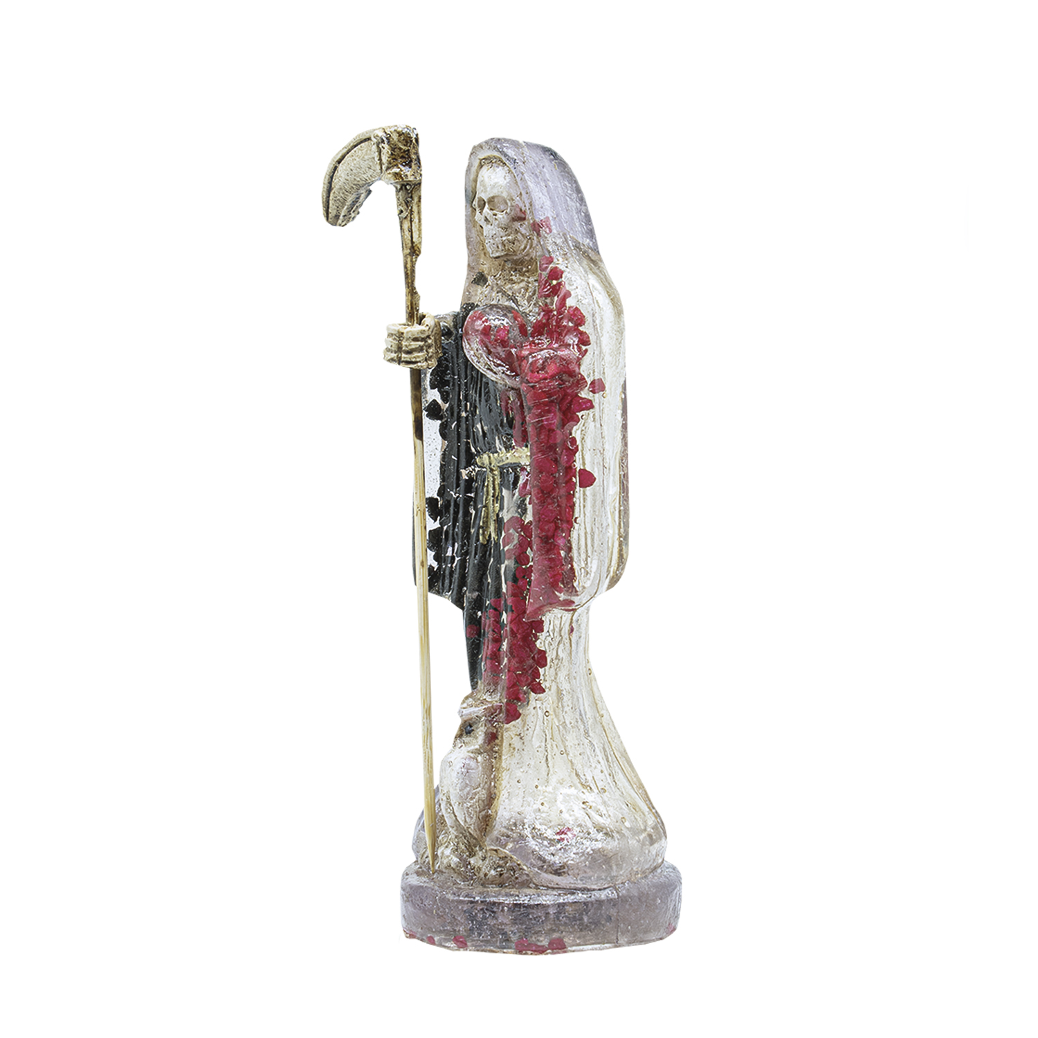 Santa Muerte Reversible Curada Transparente 15 Cm + Libro