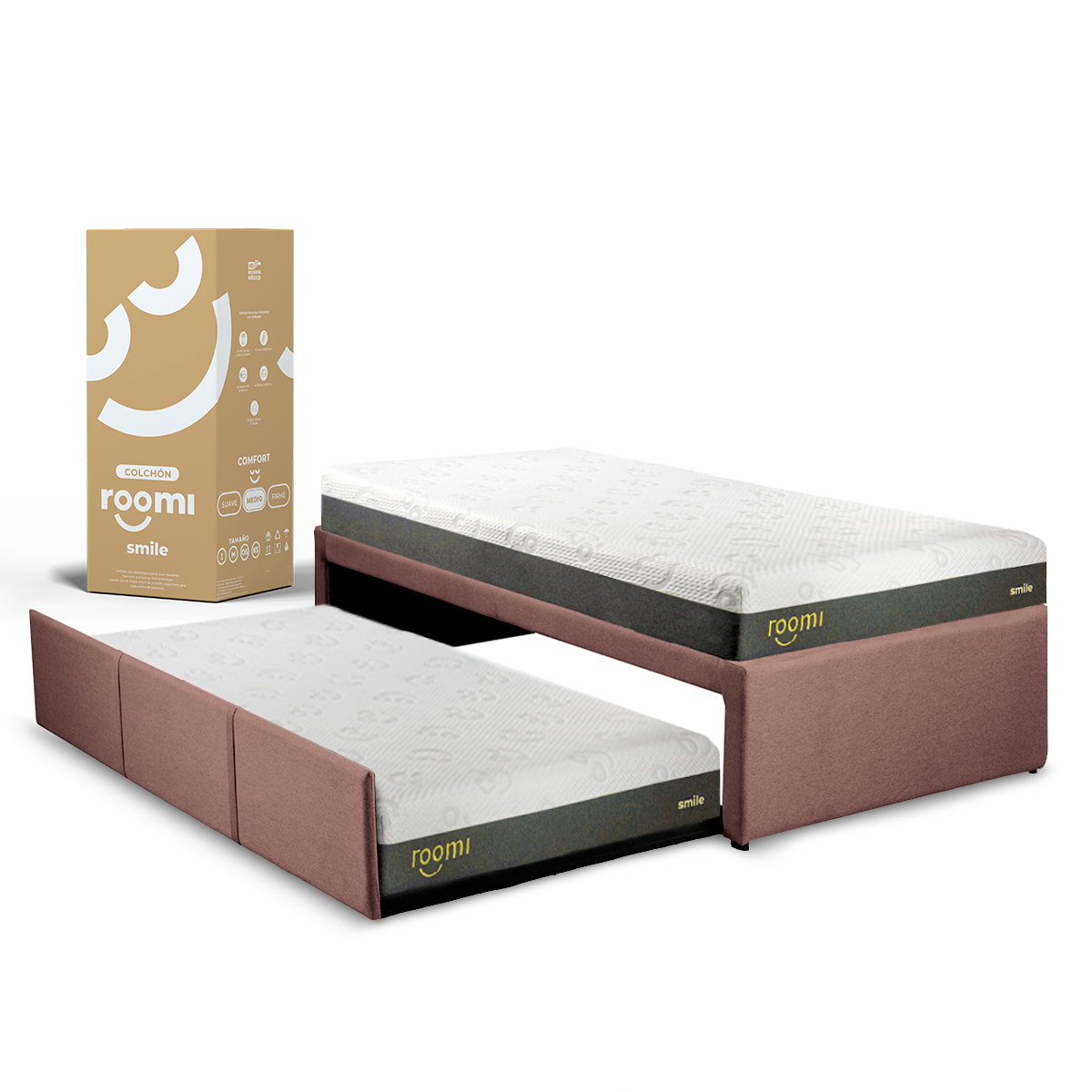 Colchón Individual Roomi Smile 2 Pack Más Cama Canguro Individual Rosa