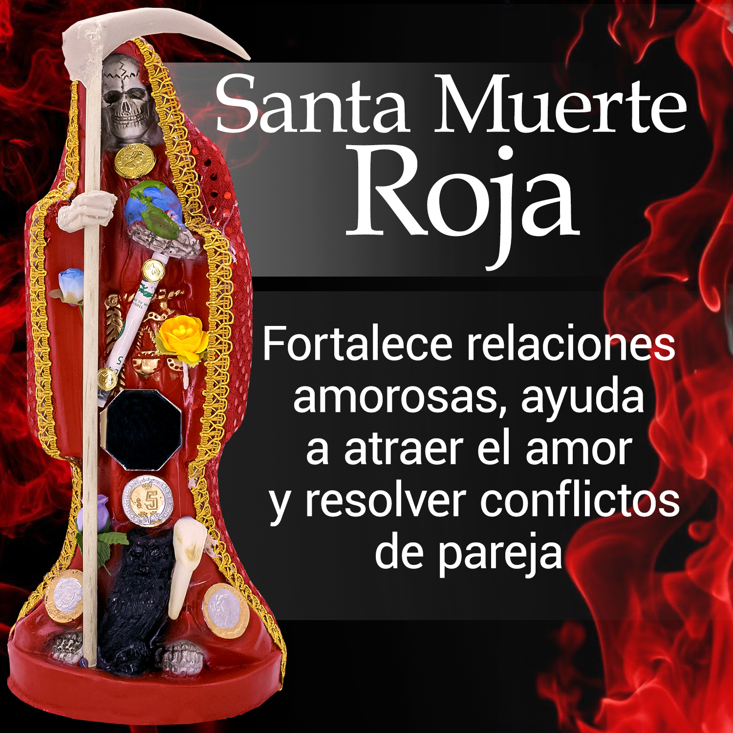 Santa Muerte Roja Amor Y Proteccion 30 Cm Vestida + Libro Esotérico