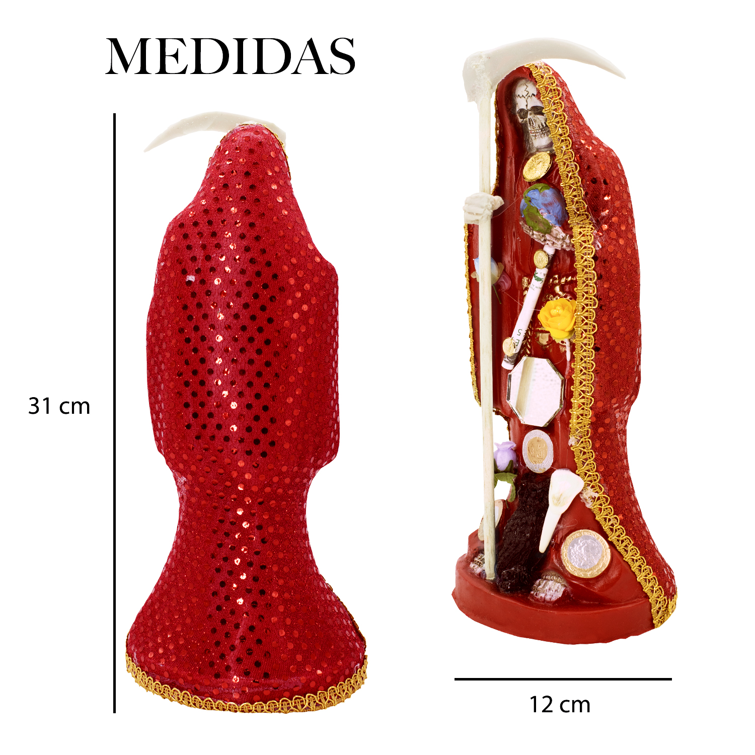 Santa Muerte Roja Amor Y Proteccion 30 Cm Vestida + Libro Esotérico