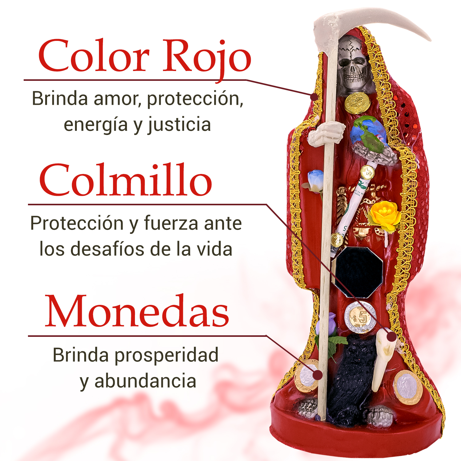 Santa Muerte Roja Amor Y Proteccion 30 Cm Vestida + Libro Esotérico