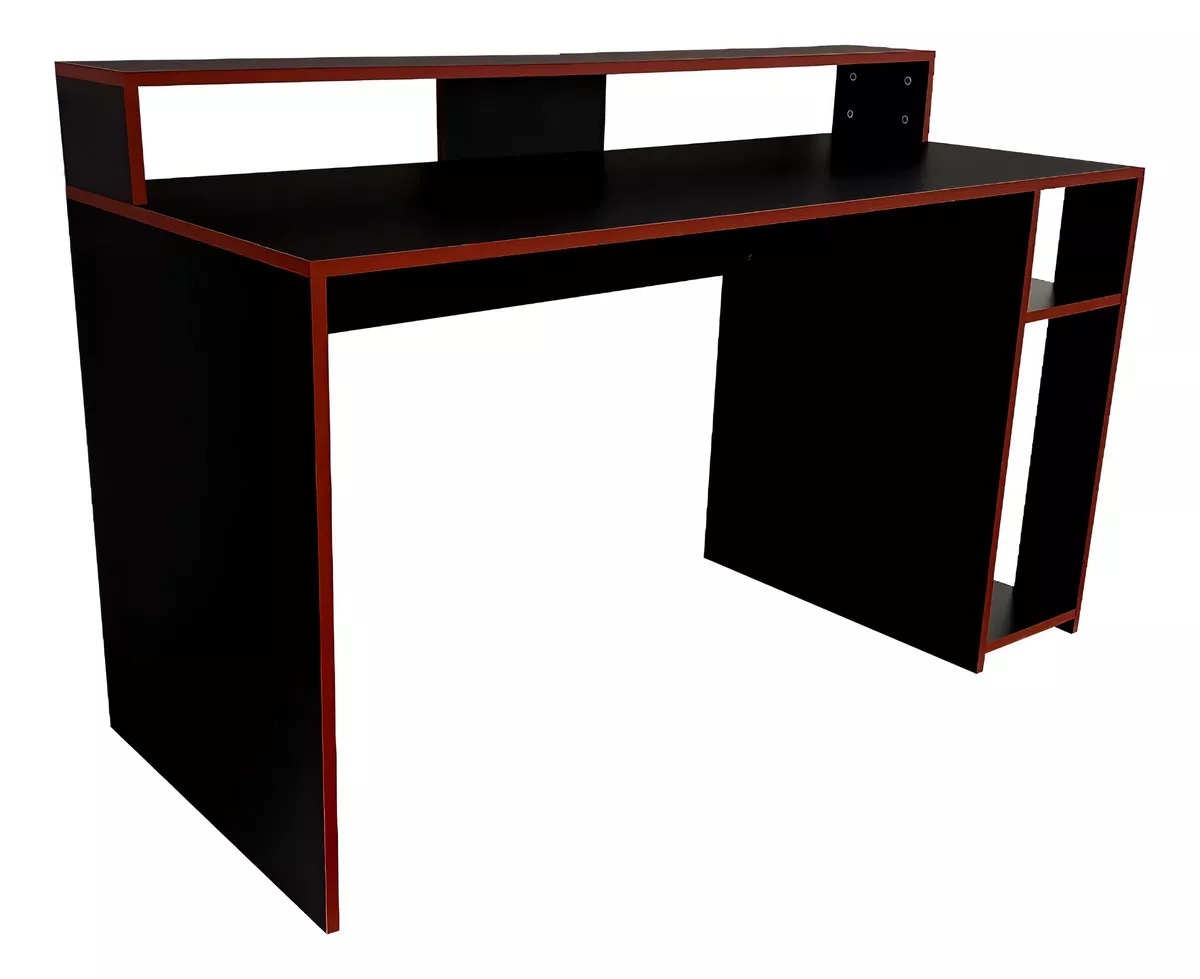 Escritorio gamer Decomobil EscriGamer melamina de 140cm x 75cm x 60cm negro y rojo Melamina texturizada