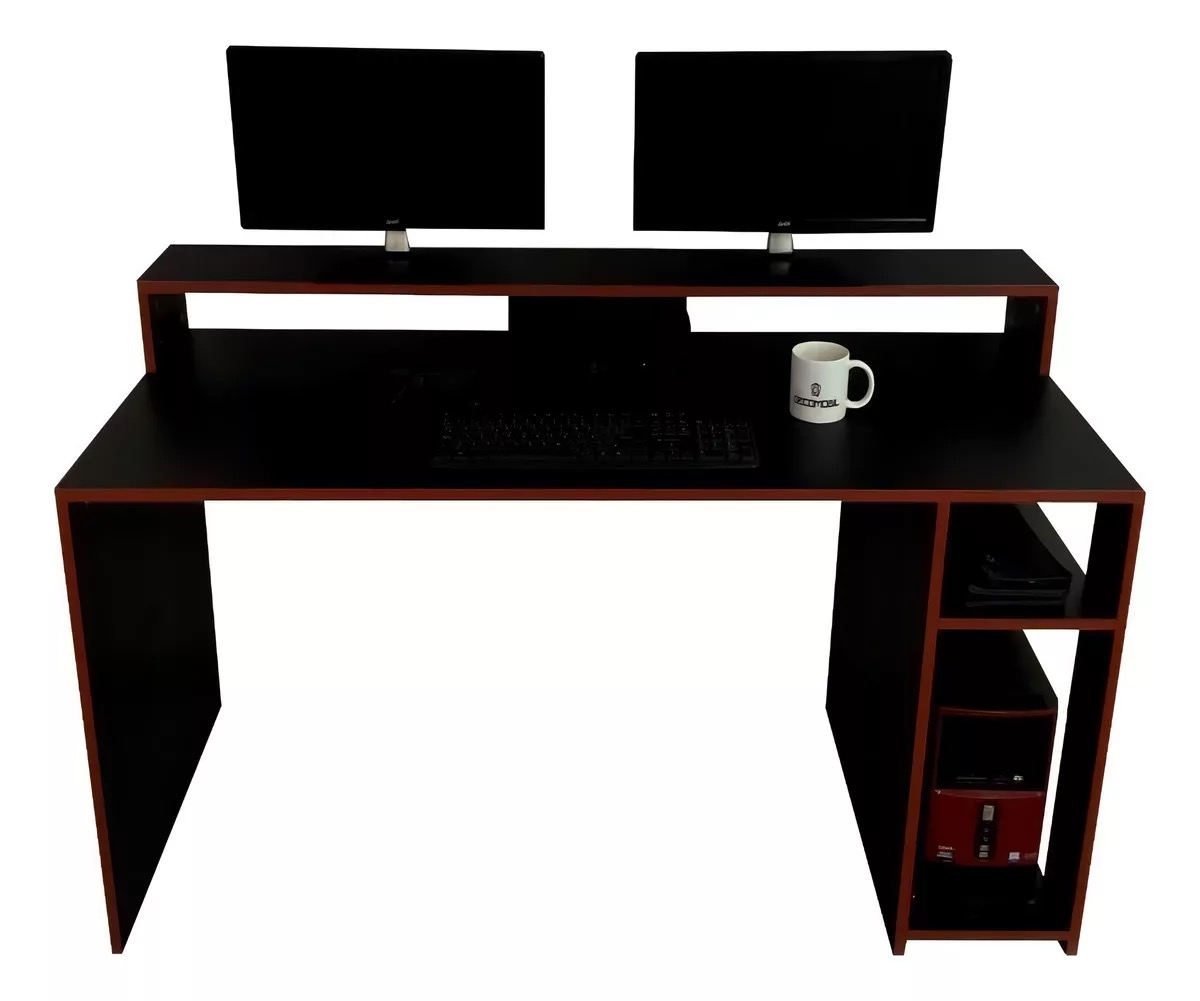 Escritorio gamer Decomobil EscriGamer melamina de 140cm x 75cm x 60cm negro y rojo Melamina texturizada