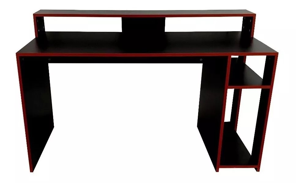Escritorio gamer Decomobil EscriGamer melamina de 140cm x 75cm x 60cm negro y rojo Melamina texturizada